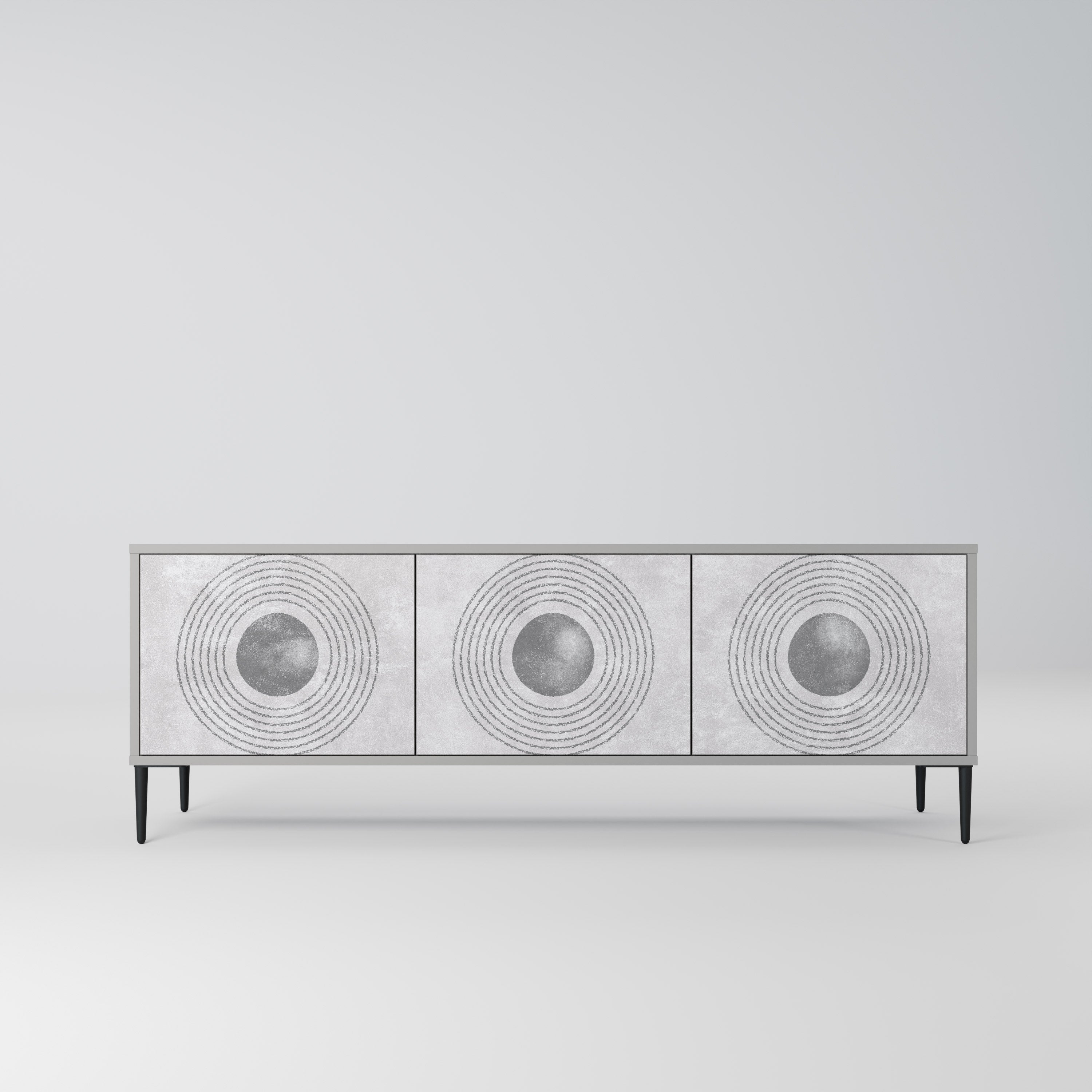 Meuble TV 3 portes SOLID CIRCLES, finition grise