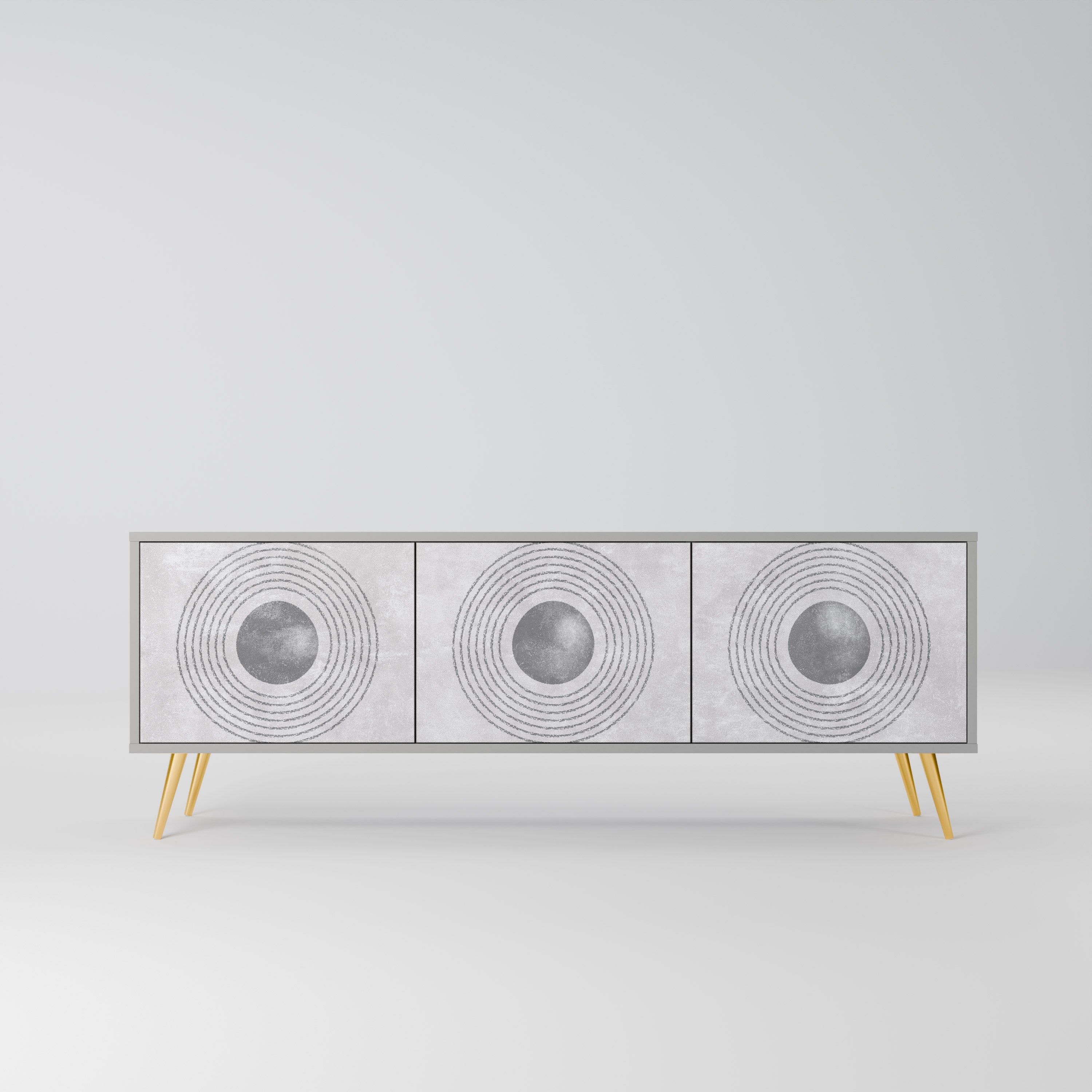 Meuble TV 3 portes SOLID CIRCLES, finition grise