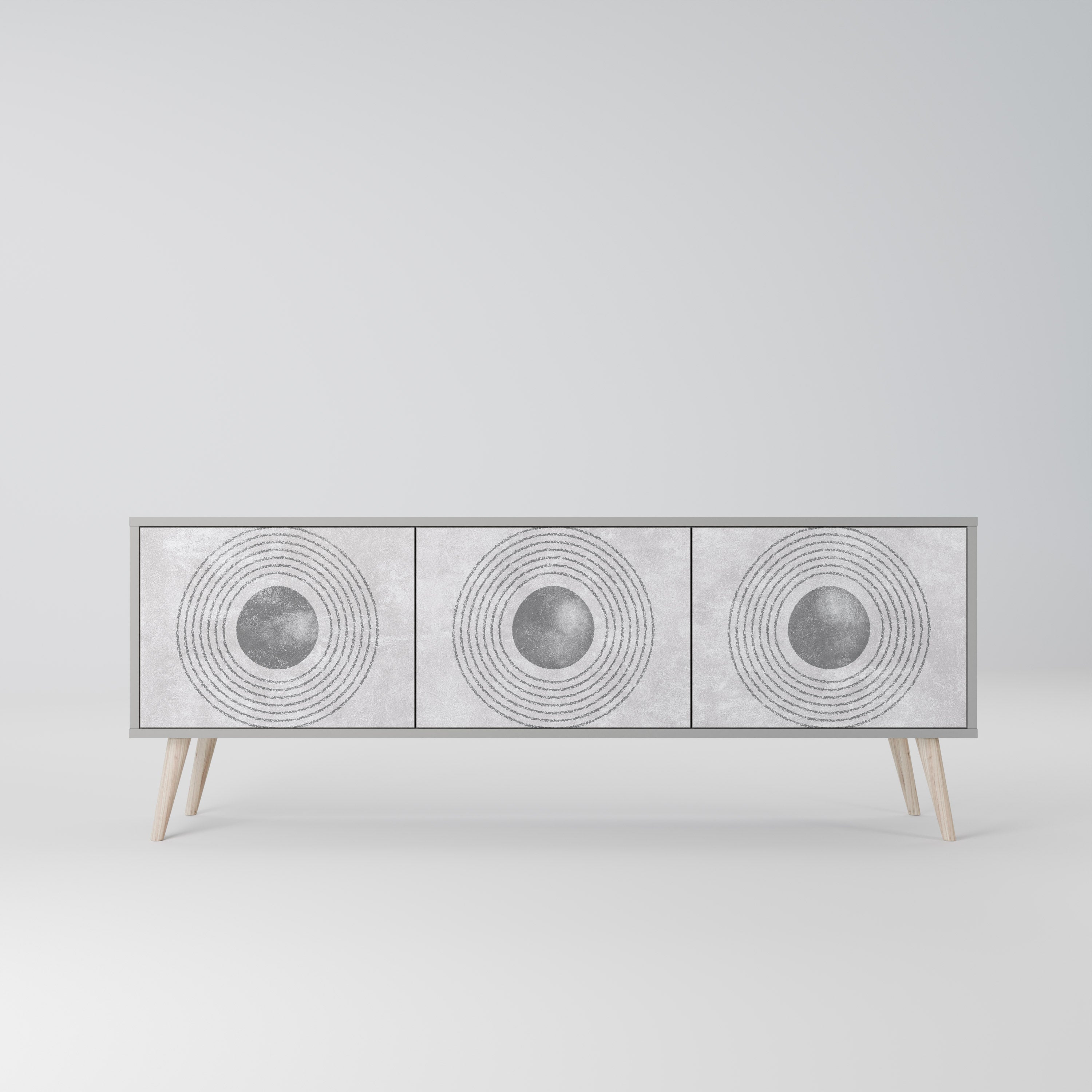 Meuble TV 3 portes SOLID CIRCLES, finition grise