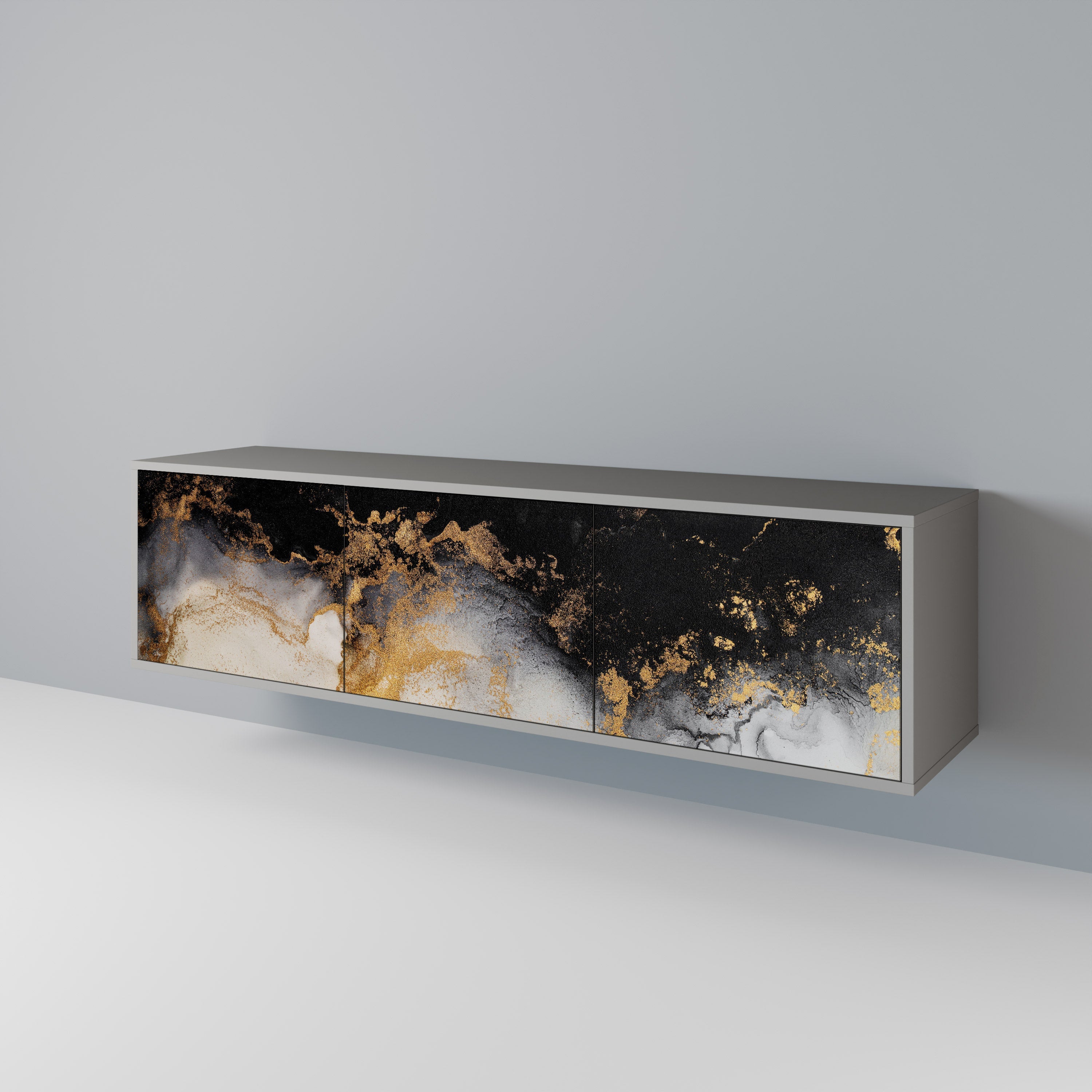 Meuble TV 3 portes MARBLE OF TOMMORROW, finition grise