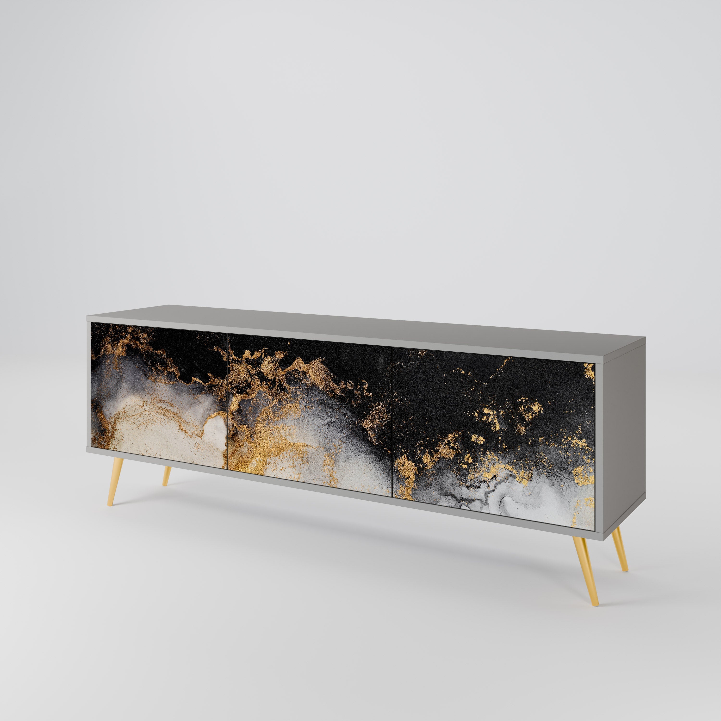 Meuble TV 3 portes MARBLE OF TOMMORROW, finition grise