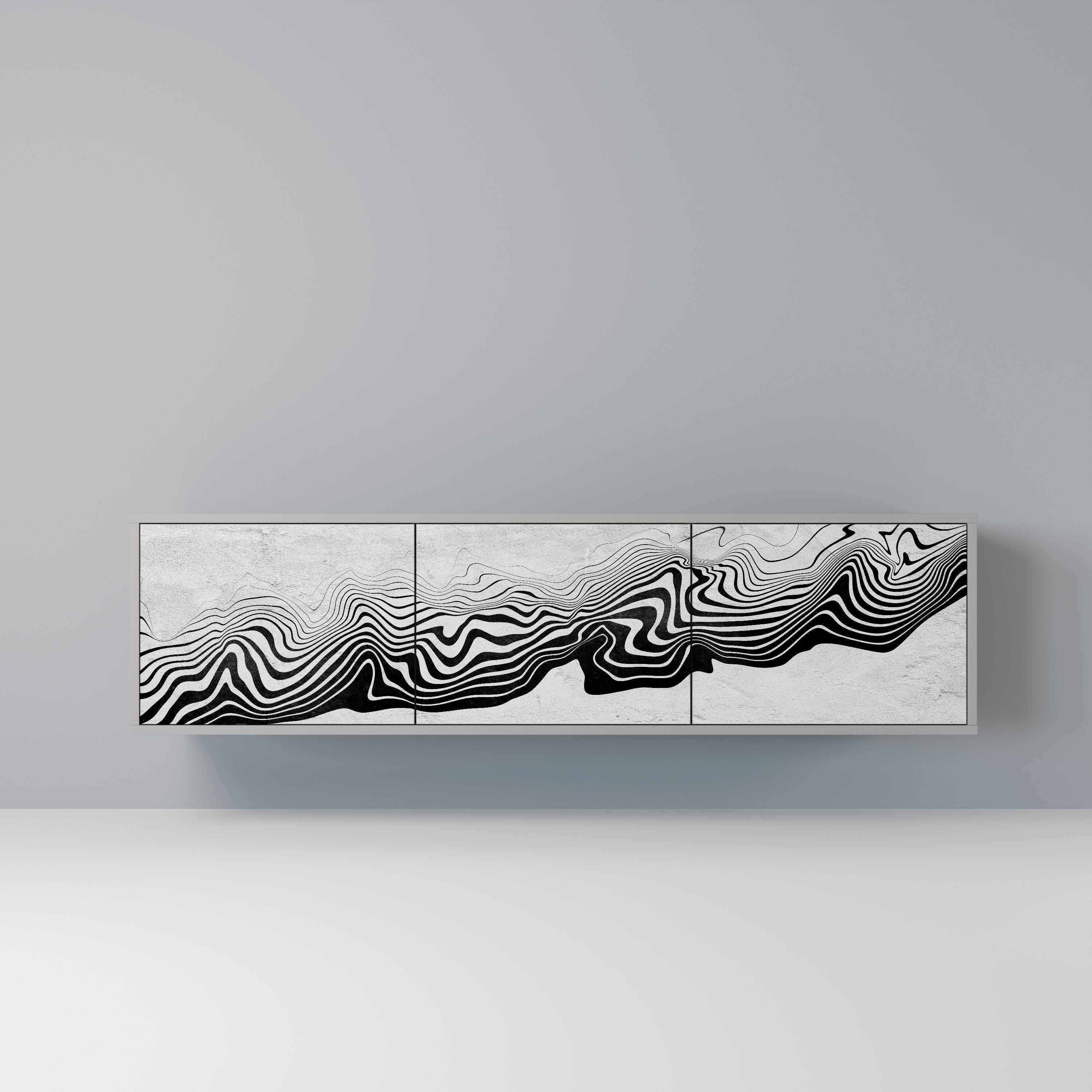 Meuble TV 3 portes MONOCHROME MIRAGE finition grise