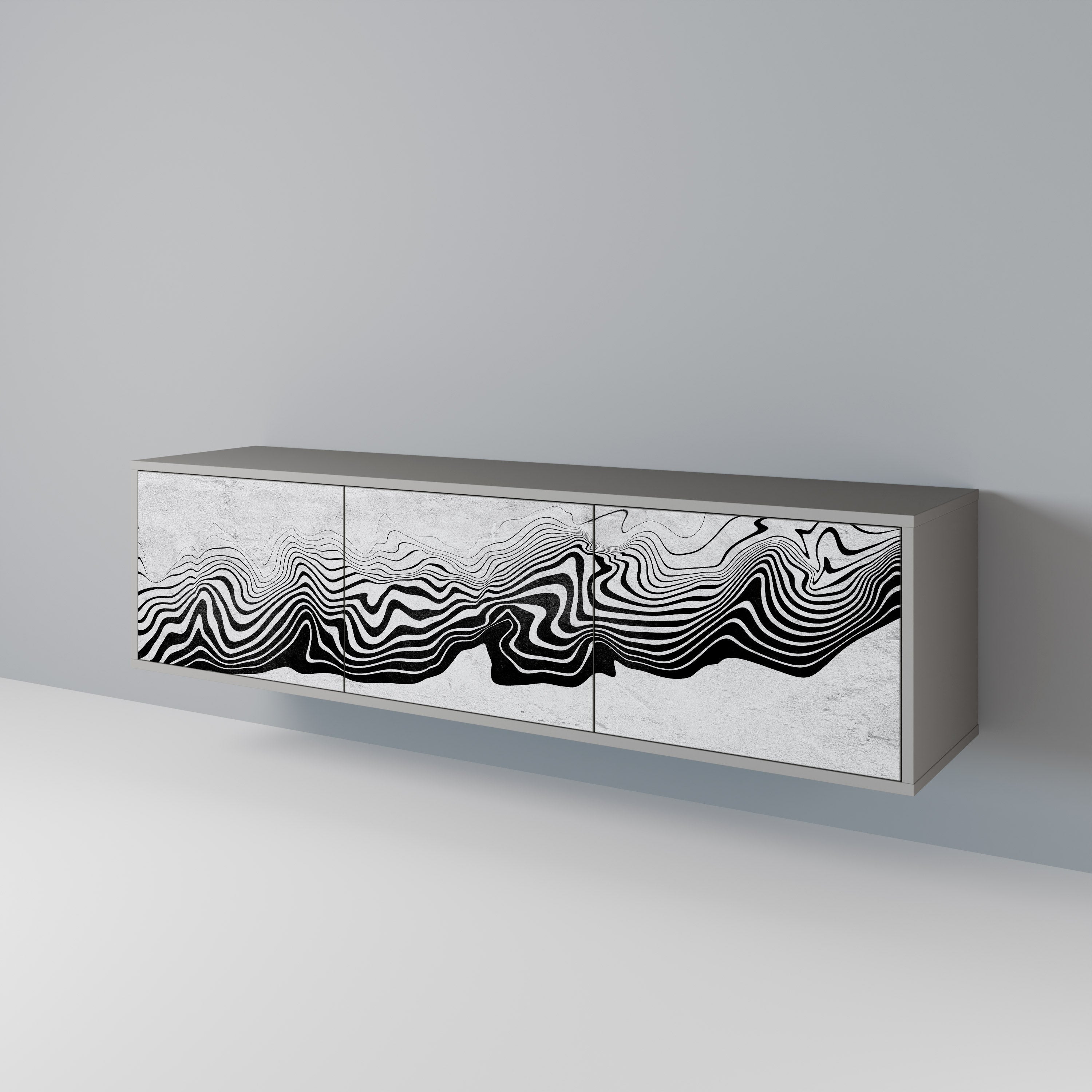 Meuble TV 3 portes MONOCHROME MIRAGE finition grise