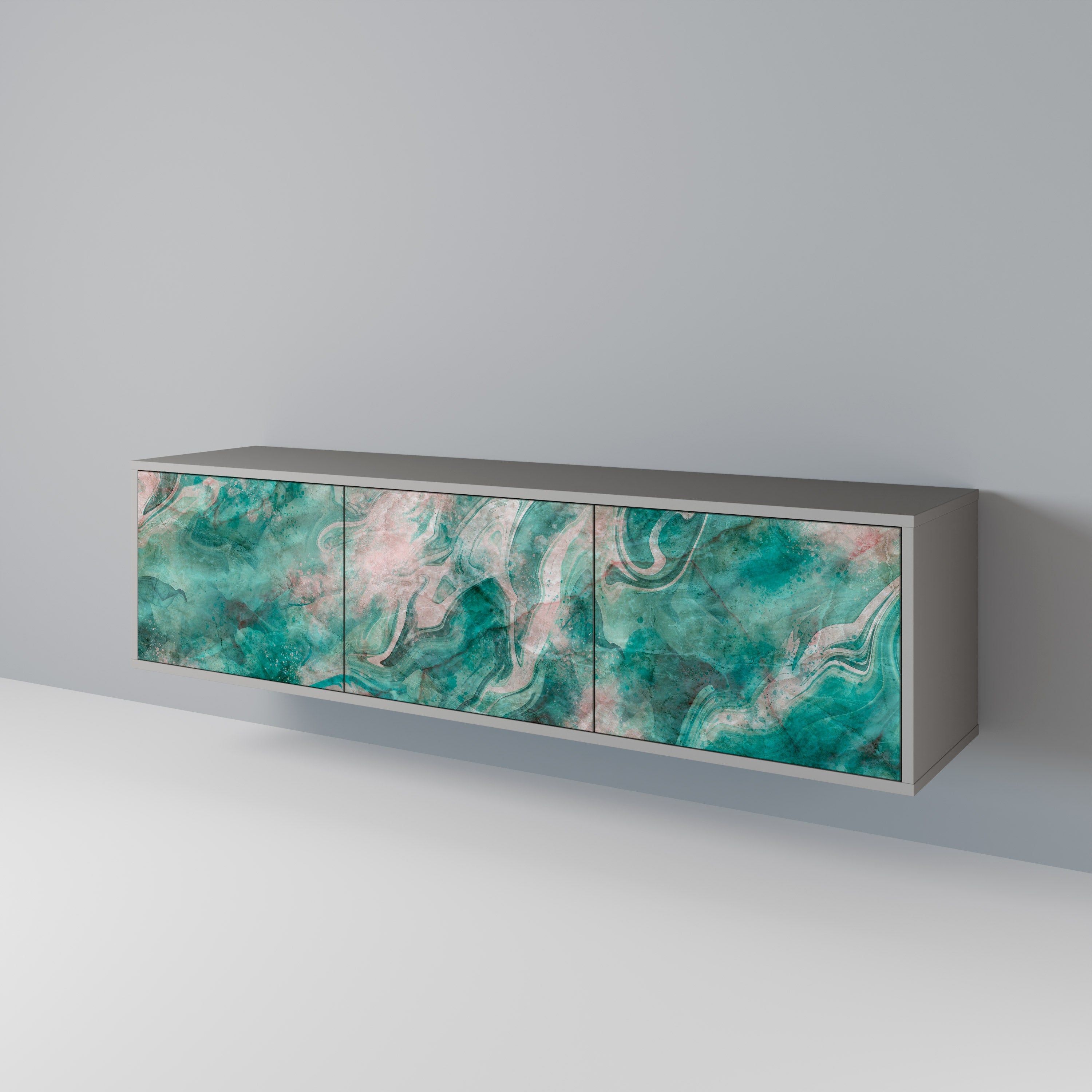 Meuble TV 3 portes ABSTRACT ALCHEMY, finition grise