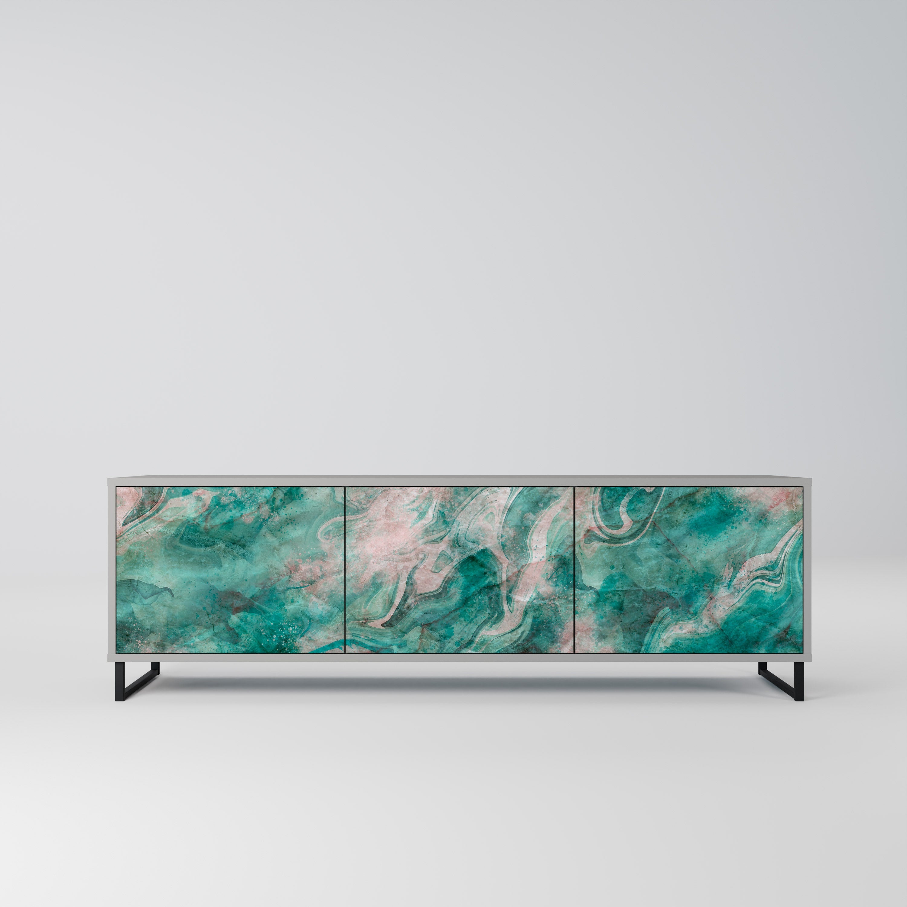 Meuble TV 3 portes ABSTRACT ALCHEMY, finition grise