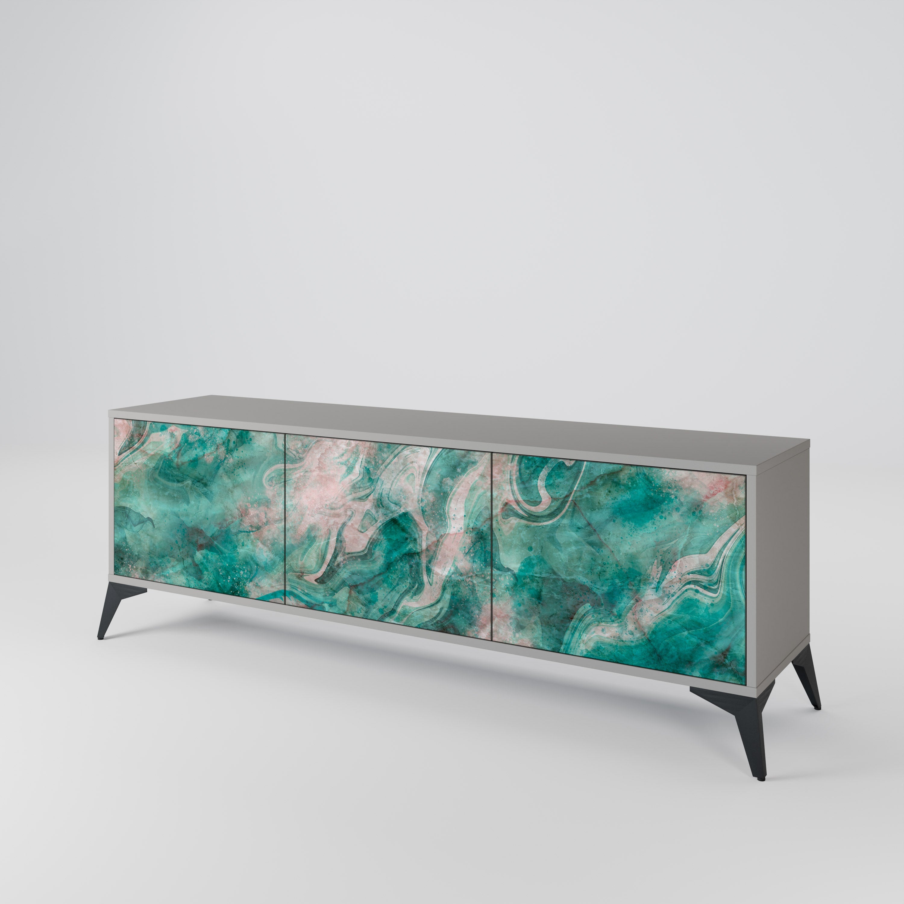 Meuble TV 3 portes ABSTRACT ALCHEMY, finition grise