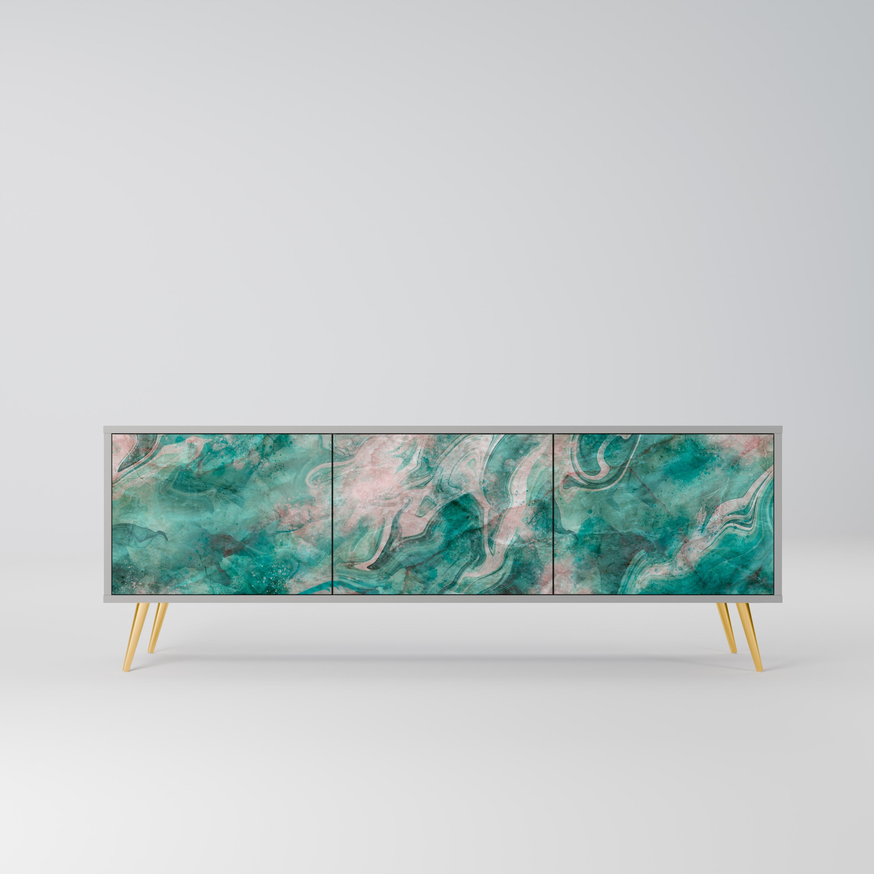 Meuble TV 3 portes ABSTRACT ALCHEMY, finition grise