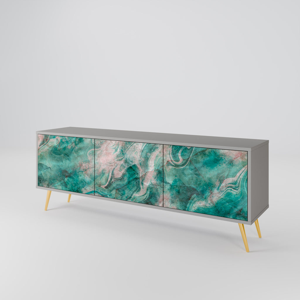 Meuble TV 3 portes ABSTRACT ALCHEMY, finition grise