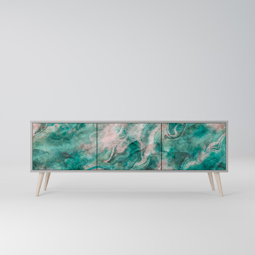 Meuble TV 3 portes ABSTRACT ALCHEMY, finition grise