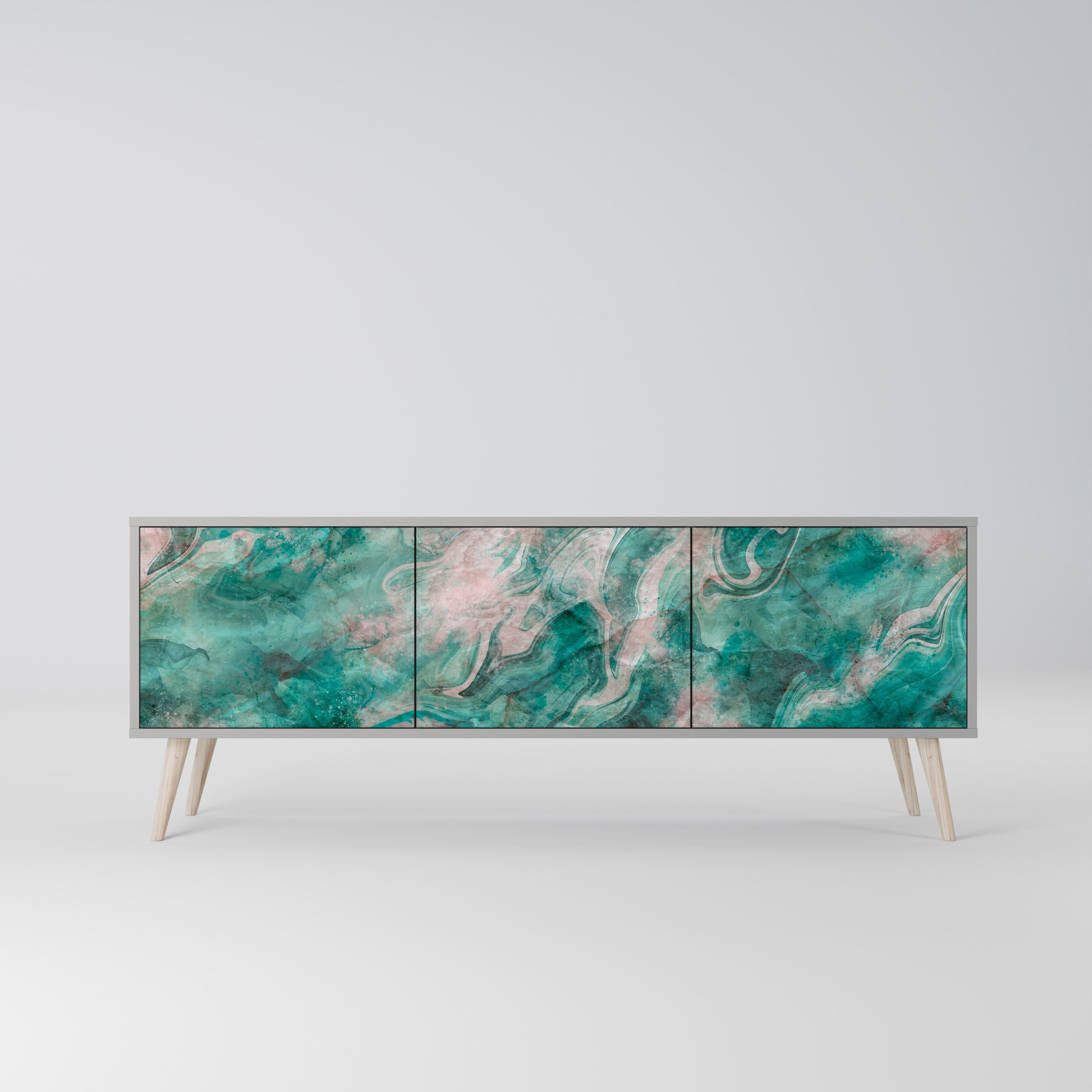 Meuble TV 3 portes ABSTRACT ALCHEMY, finition grise