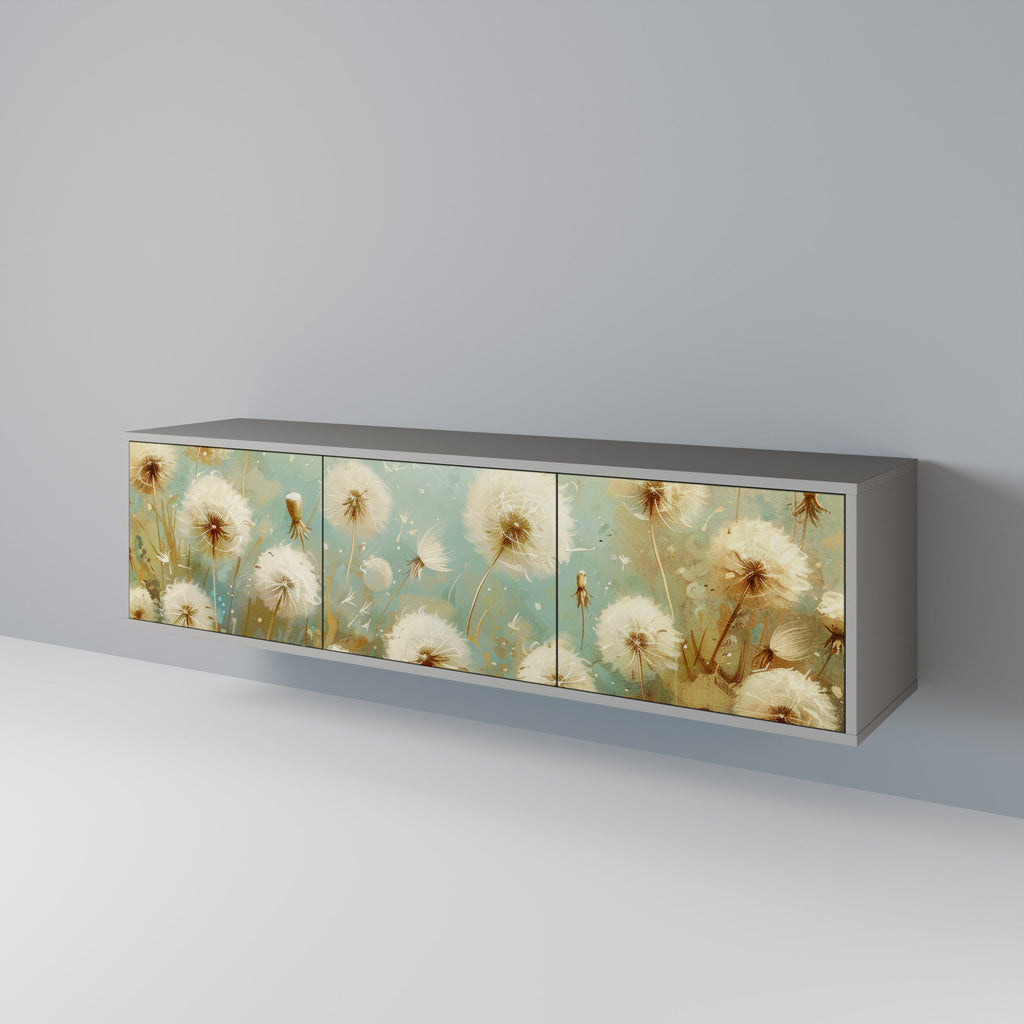 Meuble TV 3 portes DREAMY MEADOW, finition grise