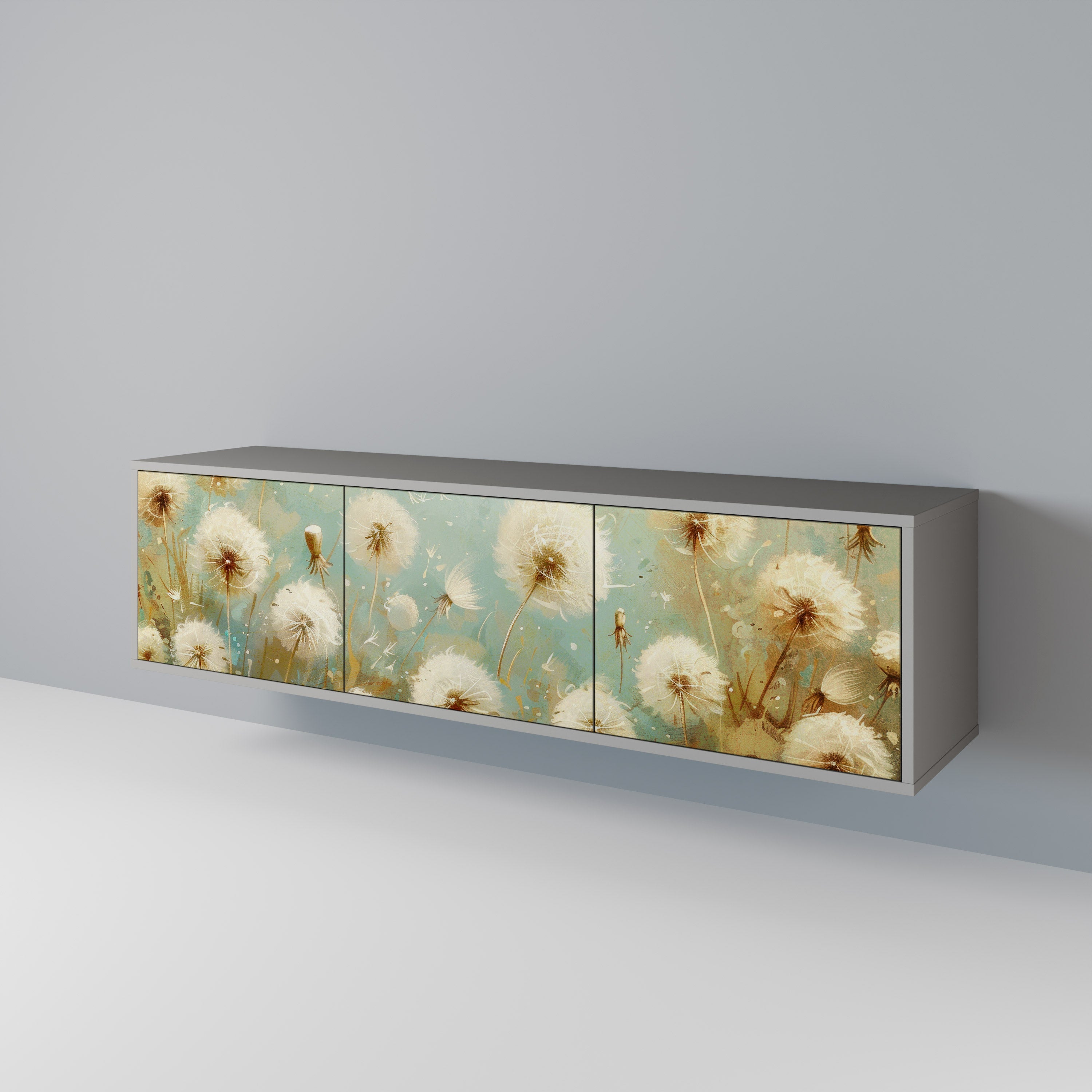 Meuble TV 3 portes DREAMY MEADOW, finition grise