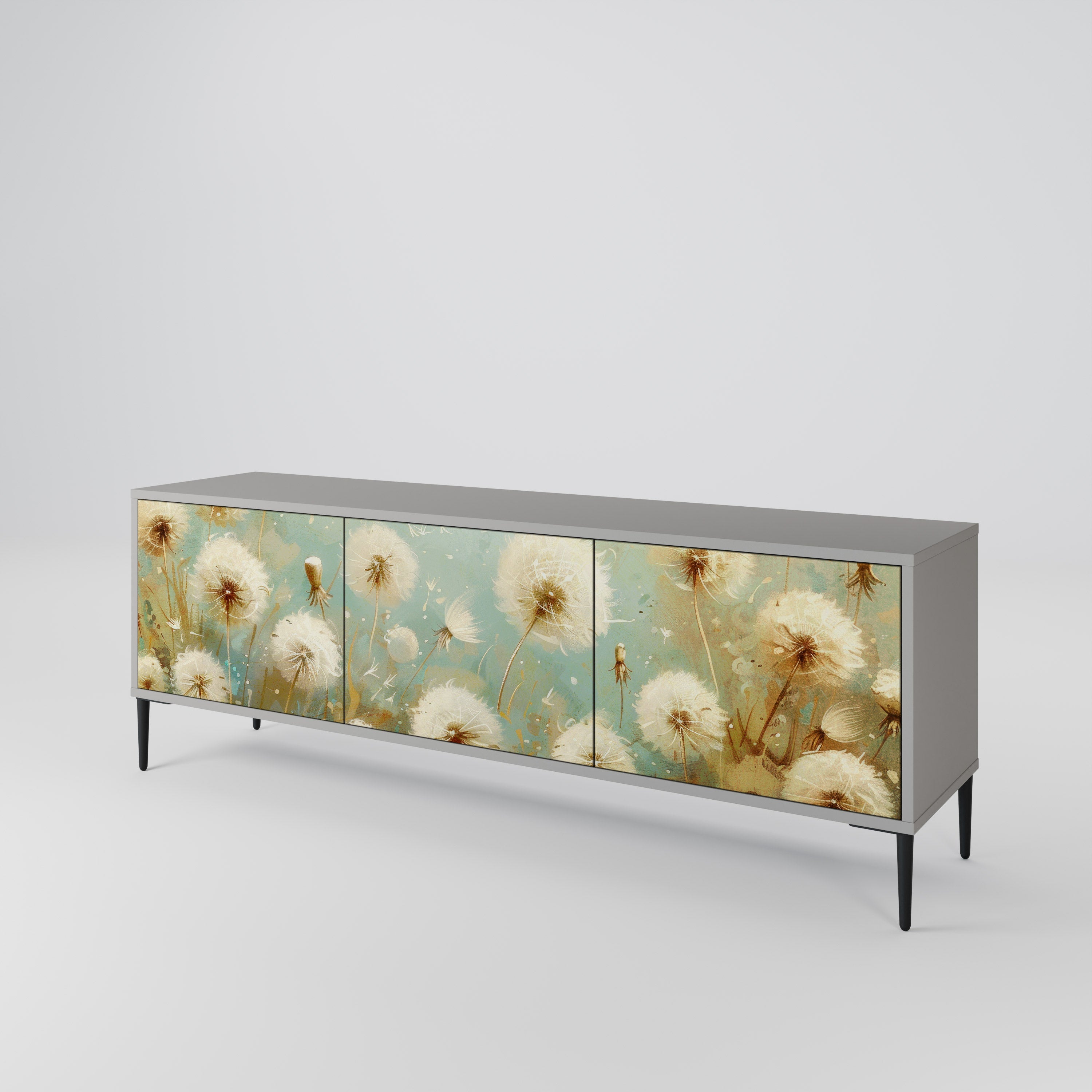 Meuble TV 3 portes DREAMY MEADOW, finition grise