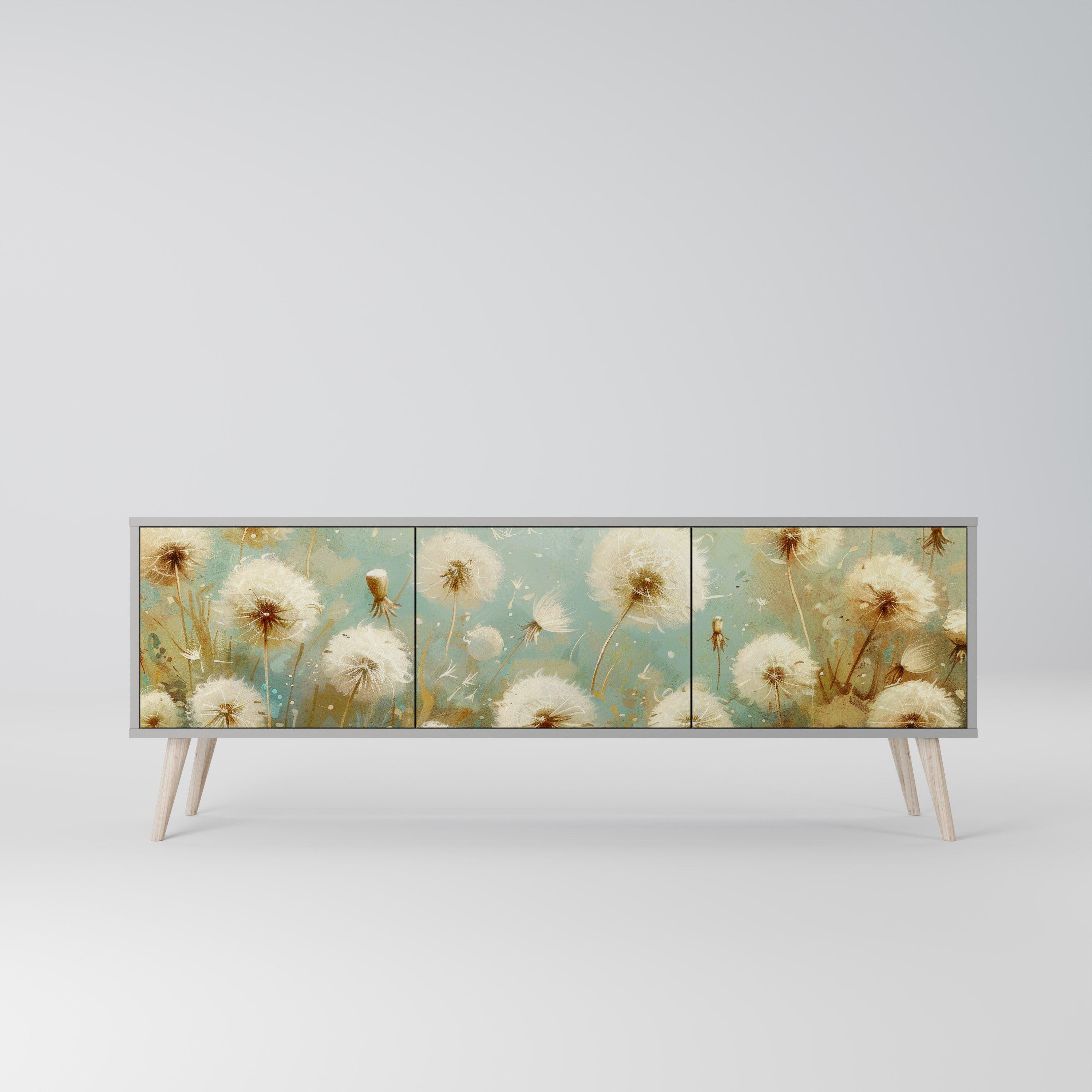 Meuble TV 3 portes DREAMY MEADOW, finition grise