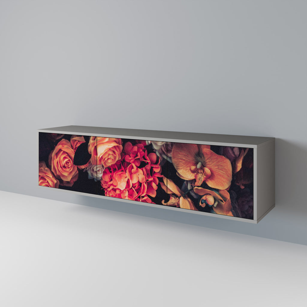 Meuble TV 3 portes NEVERENDING BLOOM, finition grise