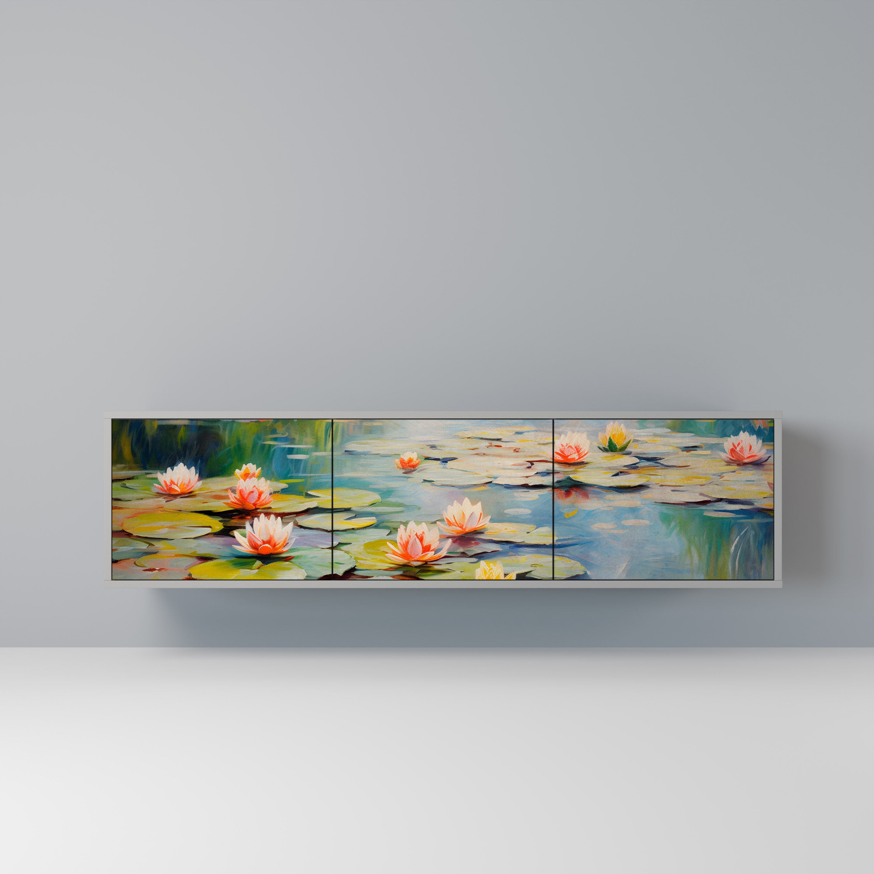 Meuble TV 3 portes BLOOMING WATERS finition grise