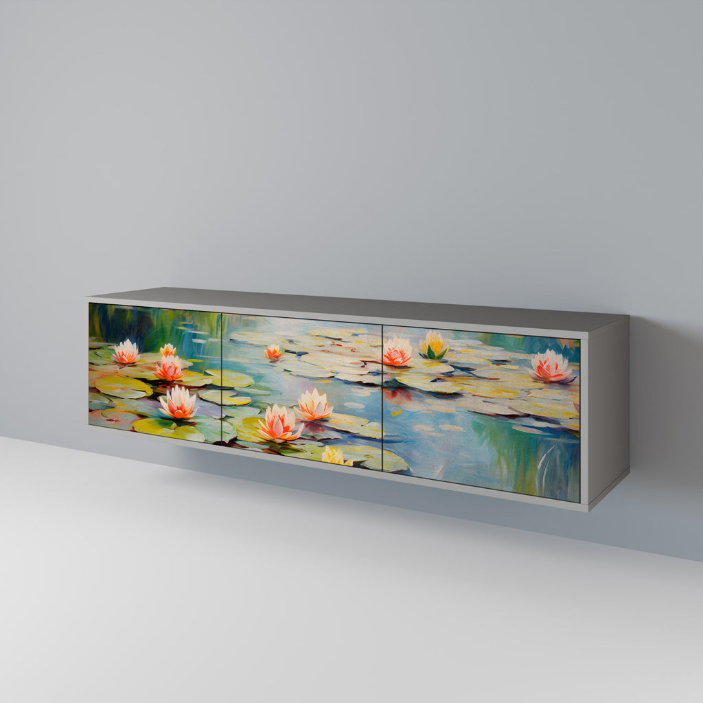 Meuble TV 3 portes BLOOMING WATERS finition grise