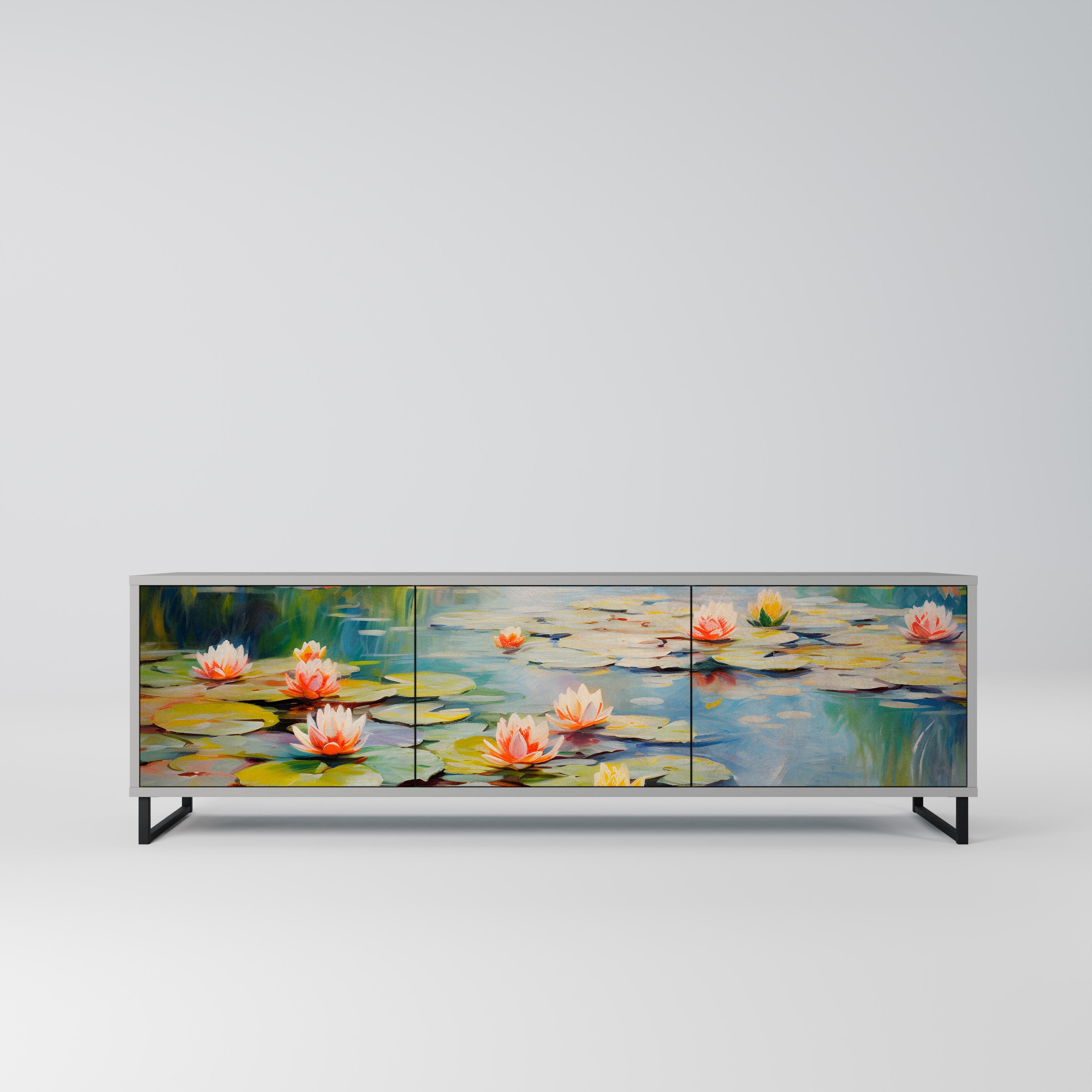 Meuble TV 3 portes BLOOMING WATERS finition grise