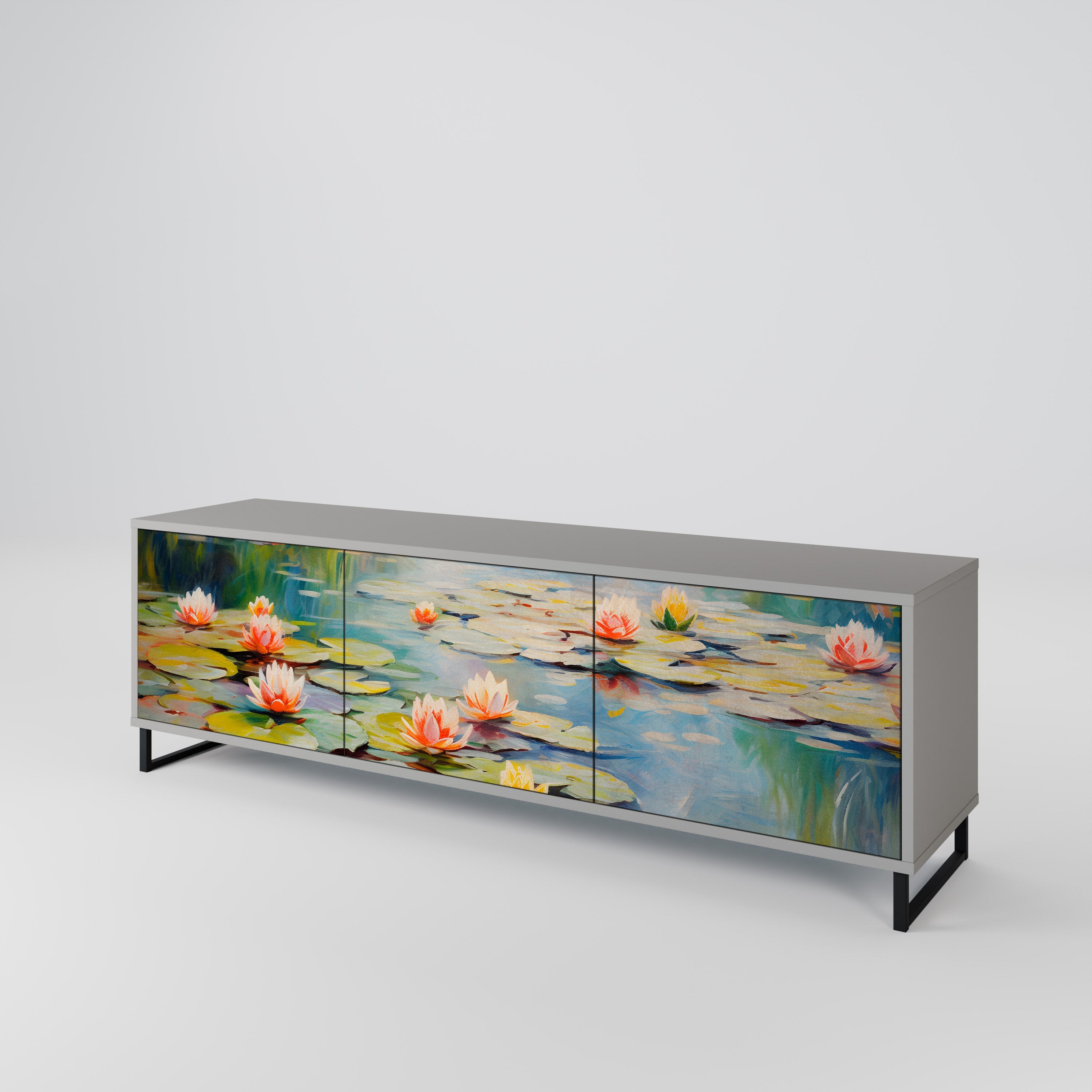 Meuble TV 3 portes BLOOMING WATERS finition grise