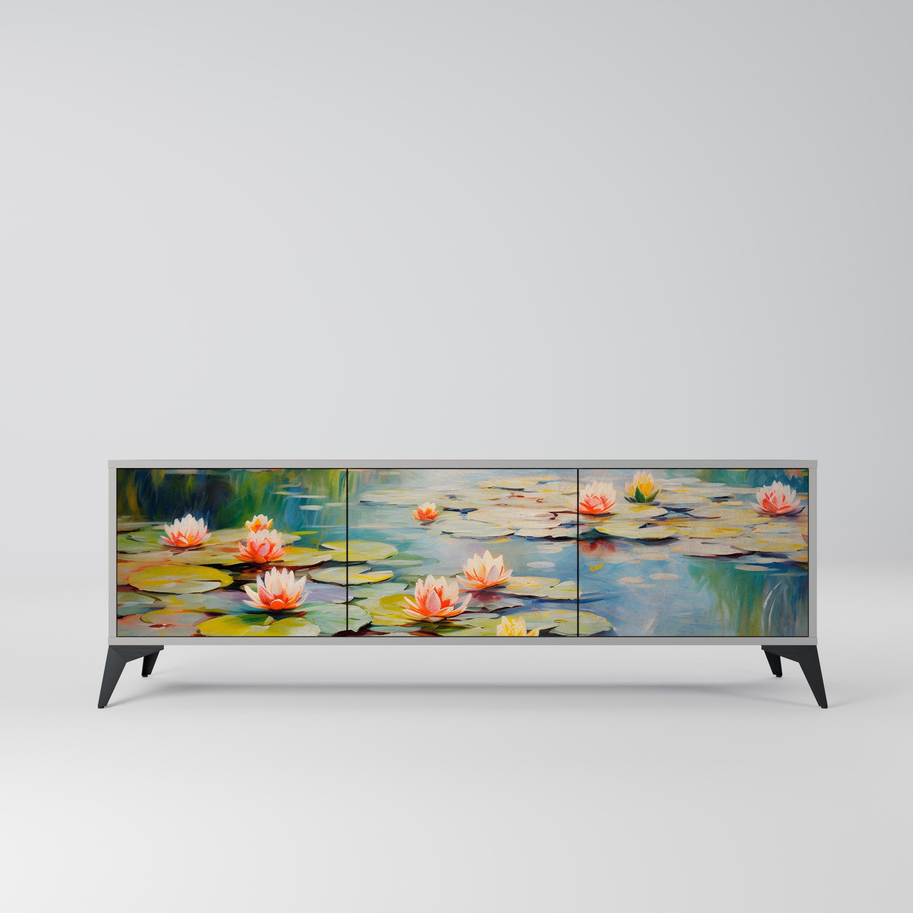 Meuble TV 3 portes BLOOMING WATERS finition grise