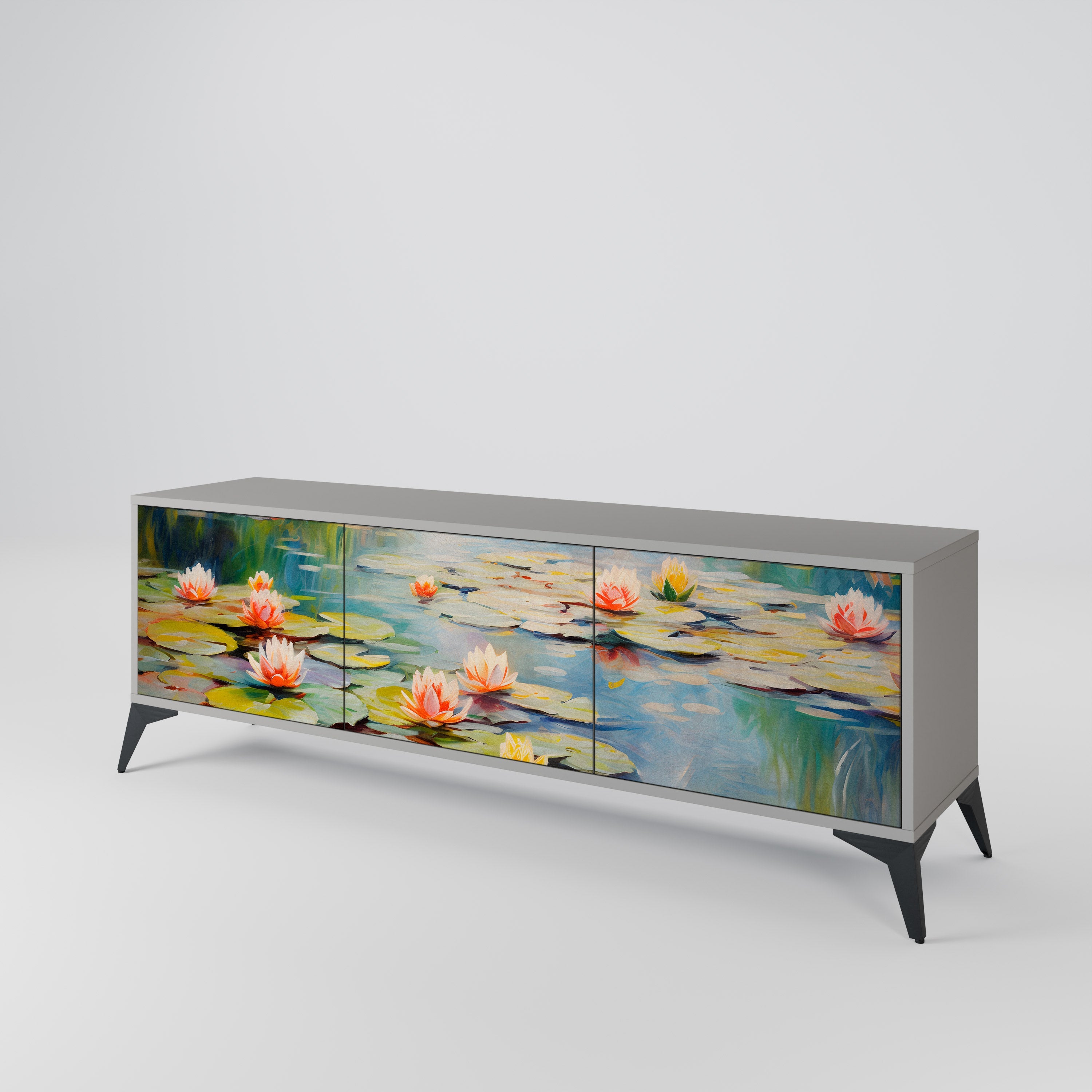 Meuble TV 3 portes BLOOMING WATERS finition grise