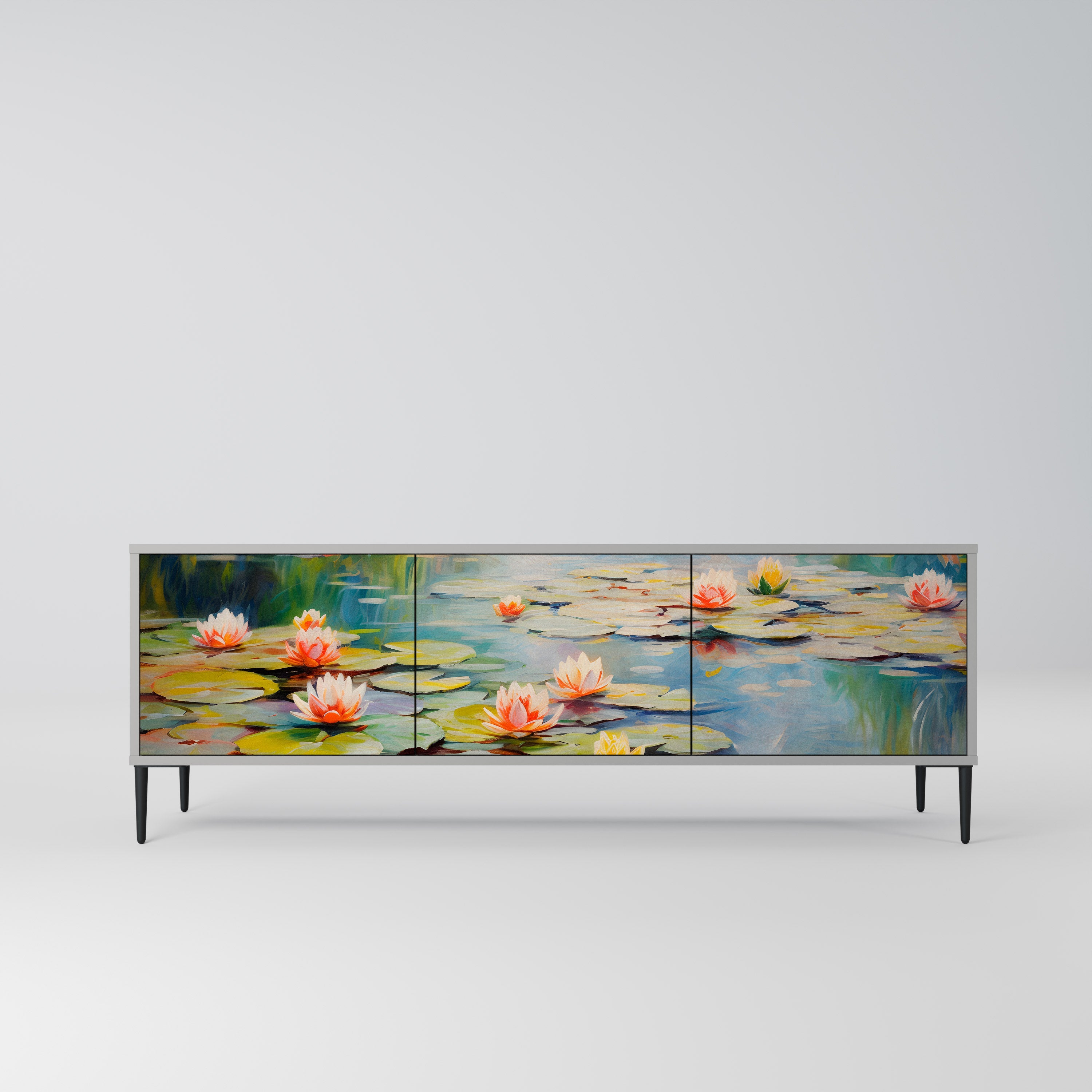 Meuble TV 3 portes BLOOMING WATERS finition grise