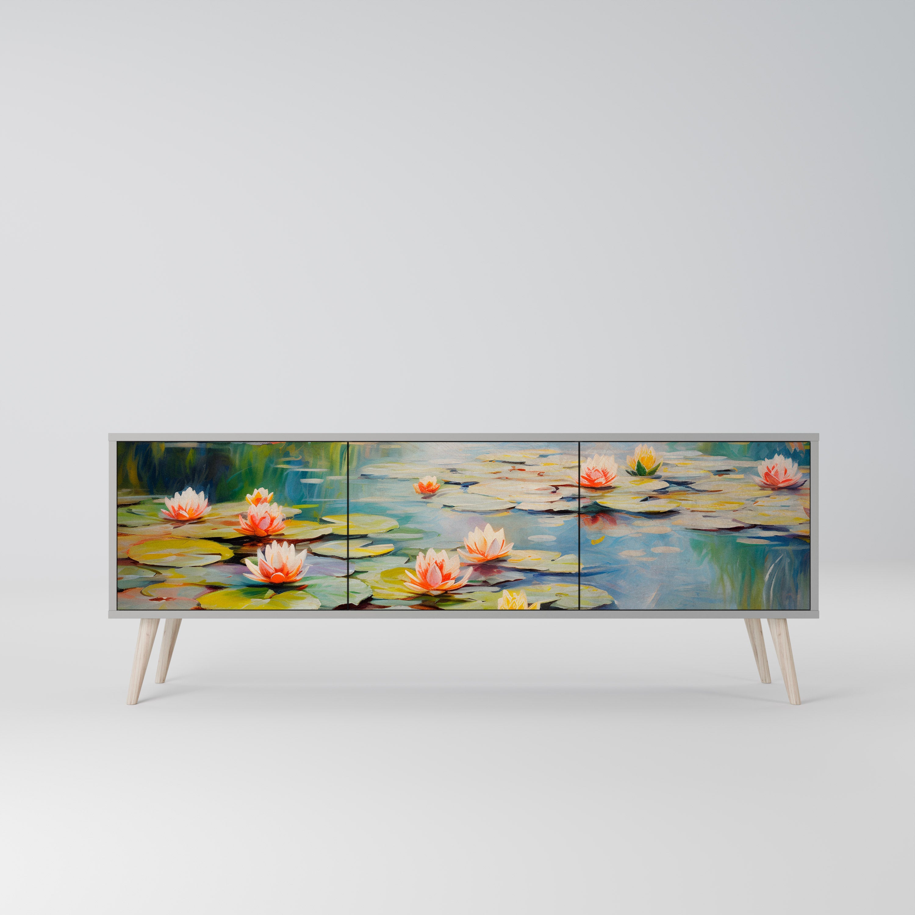 Meuble TV 3 portes BLOOMING WATERS finition grise