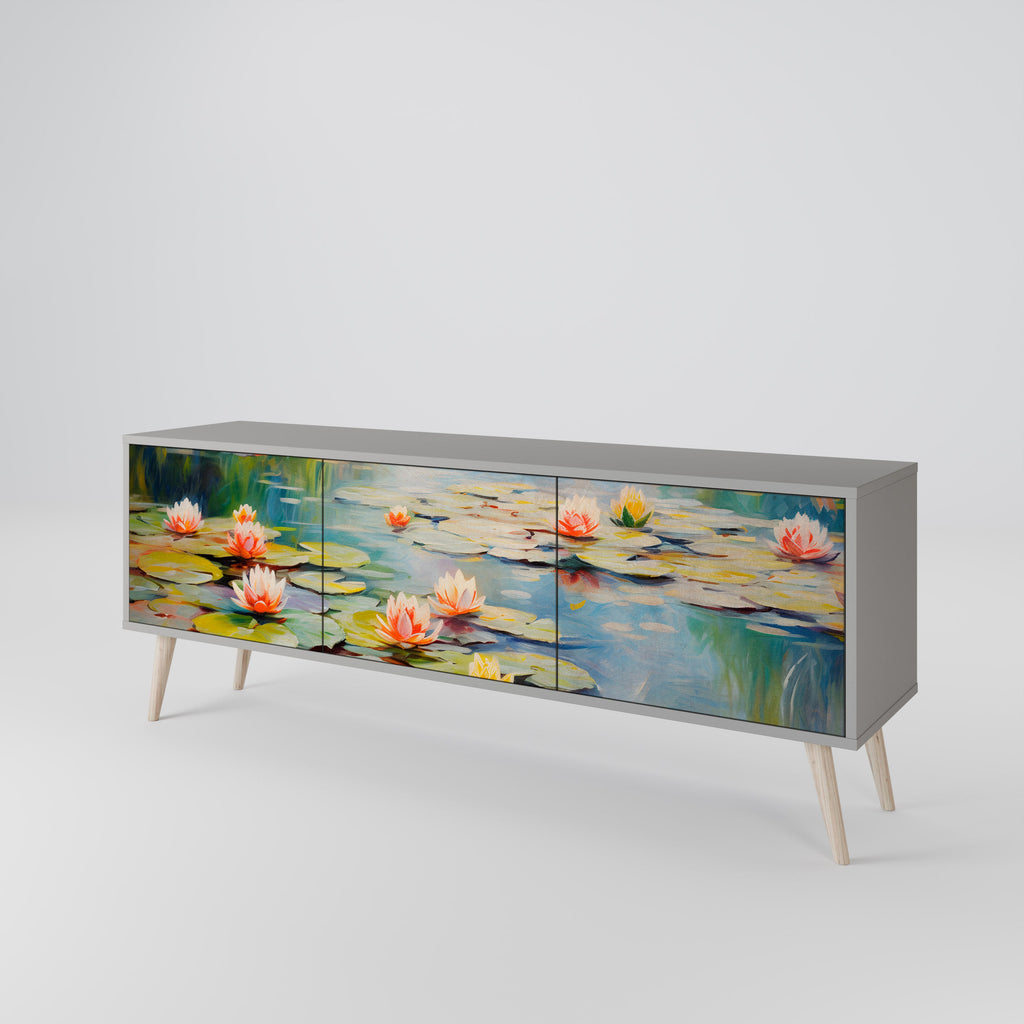 Meuble TV 3 portes BLOOMING WATERS finition grise