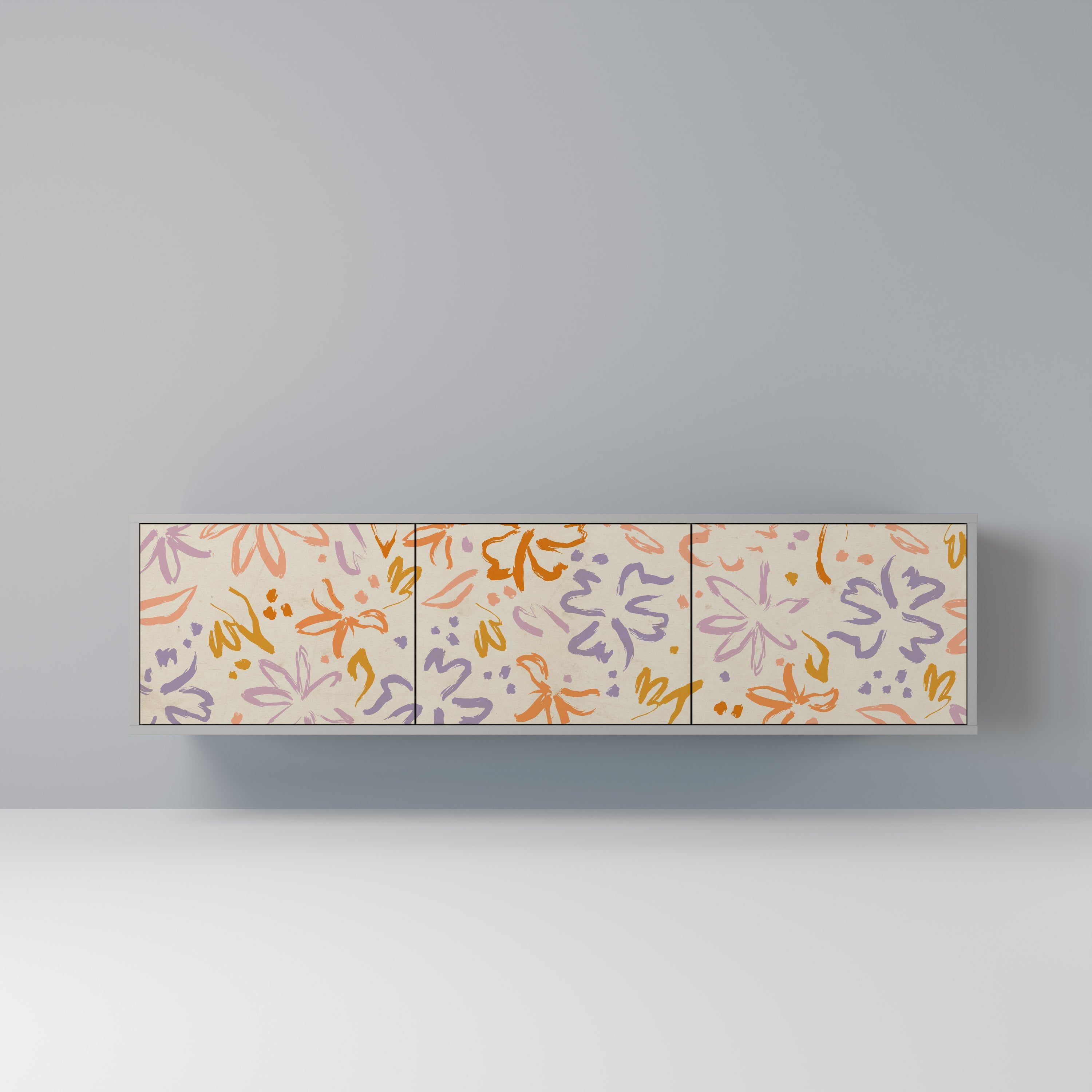 Meuble TV 3 portes SPRING WHIMSY, finition grise