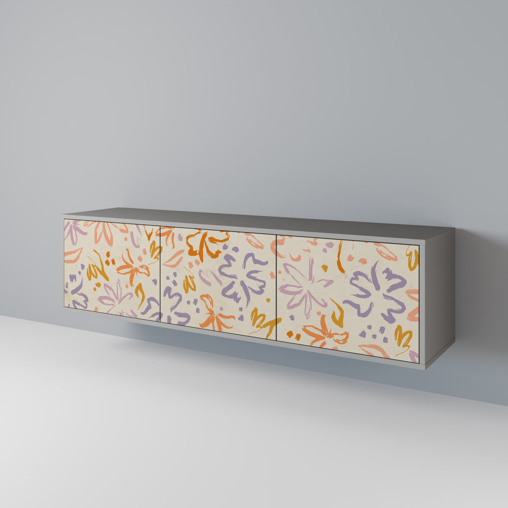 Meuble TV 3 portes SPRING WHIMSY, finition grise