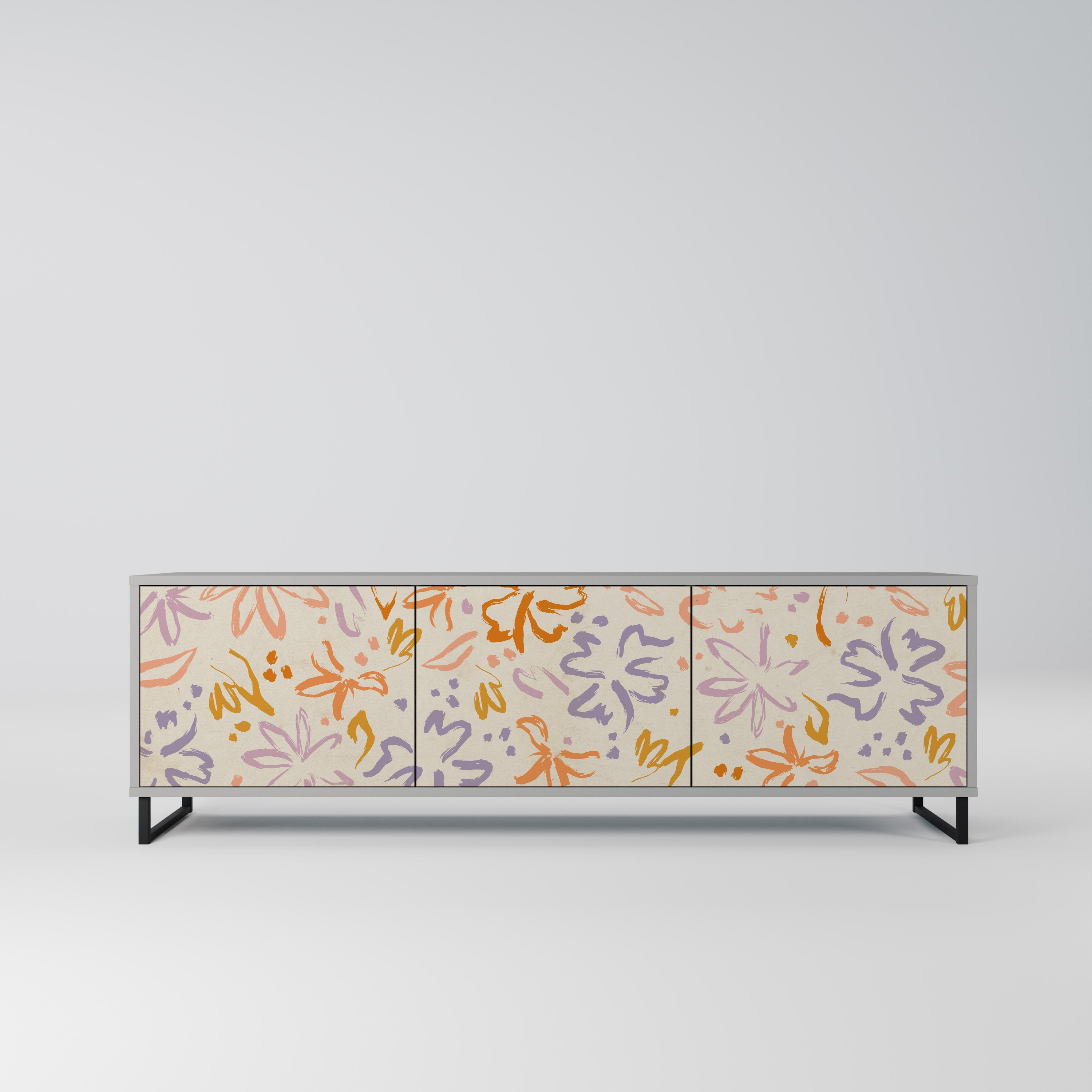 Meuble TV 3 portes SPRING WHIMSY, finition grise