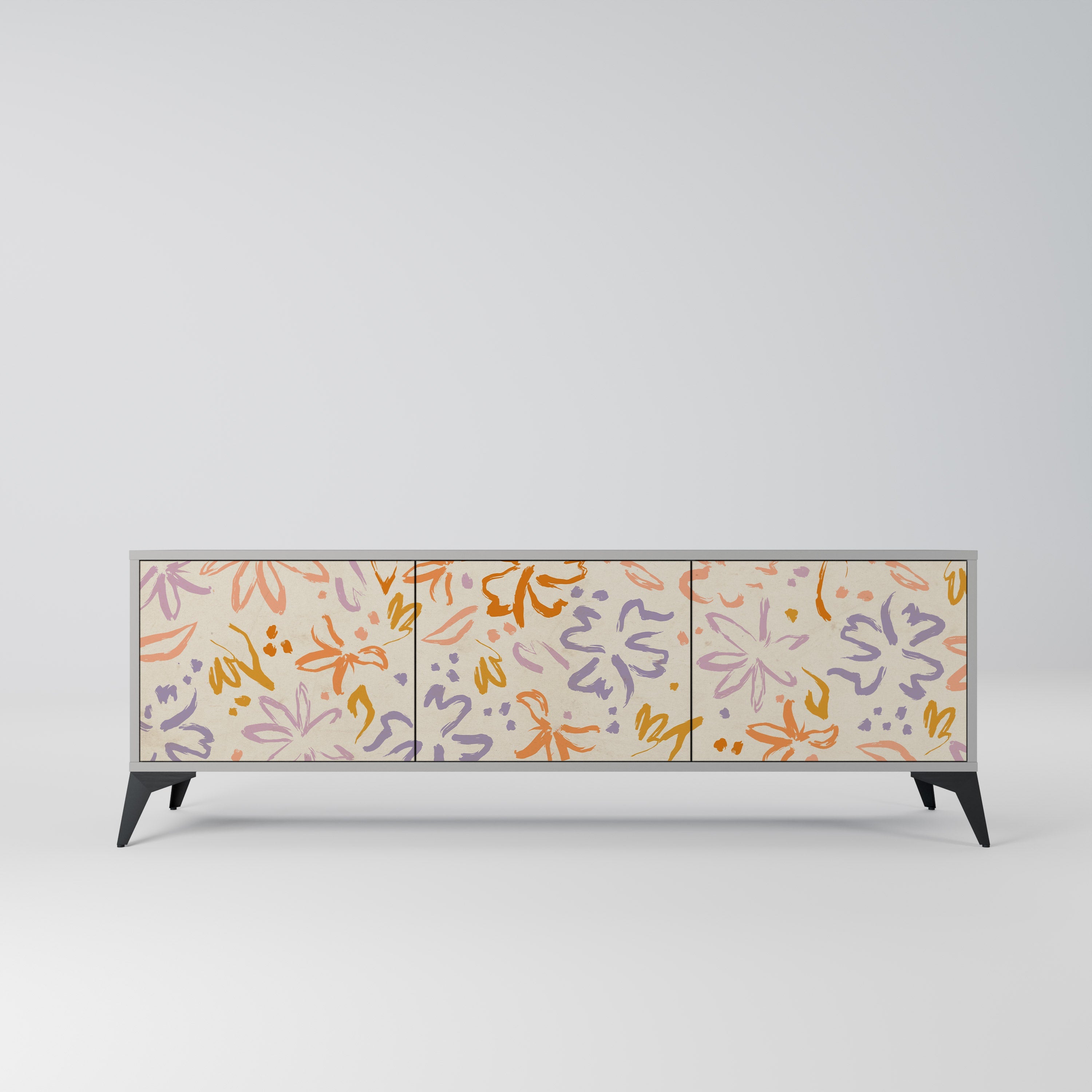 Meuble TV 3 portes SPRING WHIMSY, finition grise