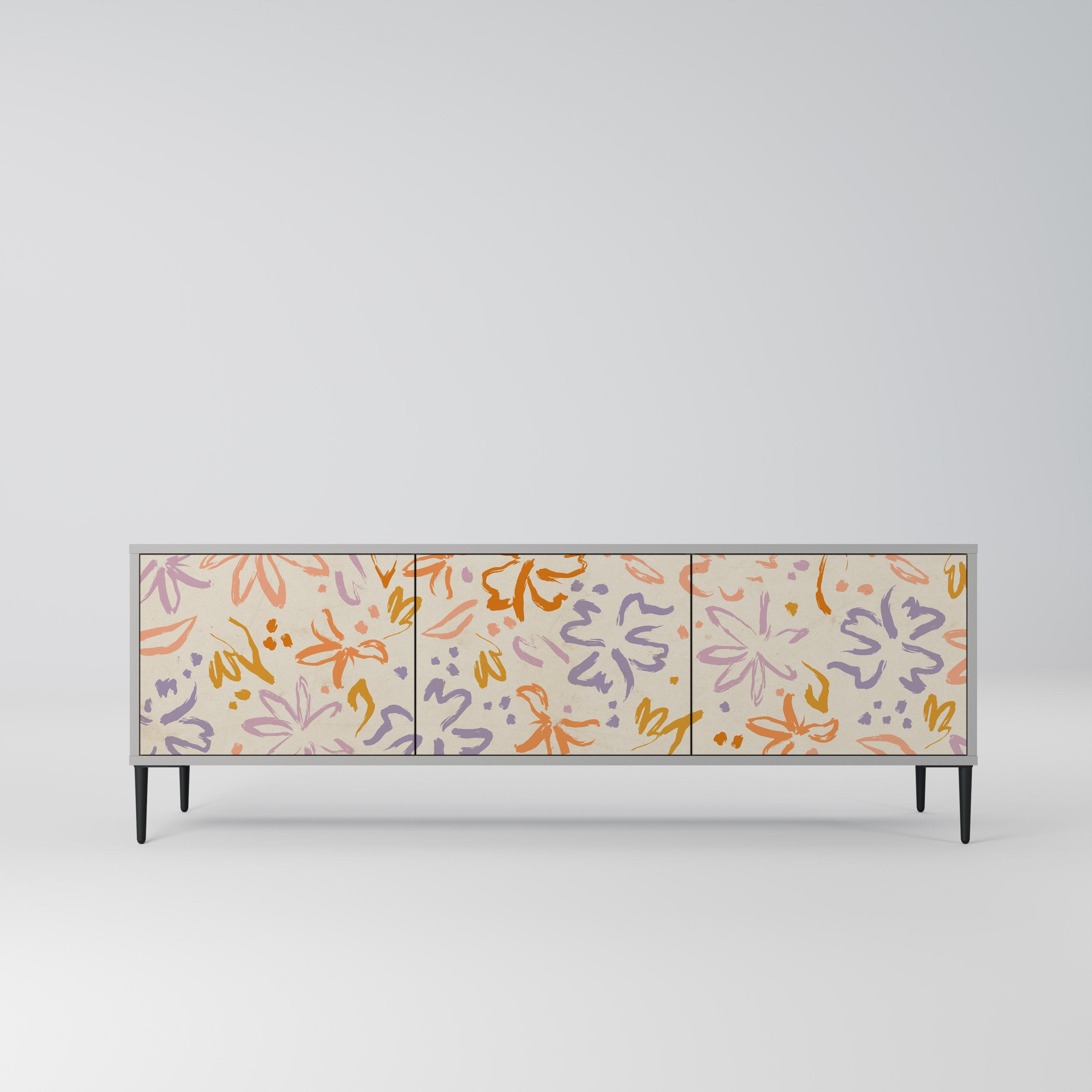 Meuble TV 3 portes SPRING WHIMSY, finition grise