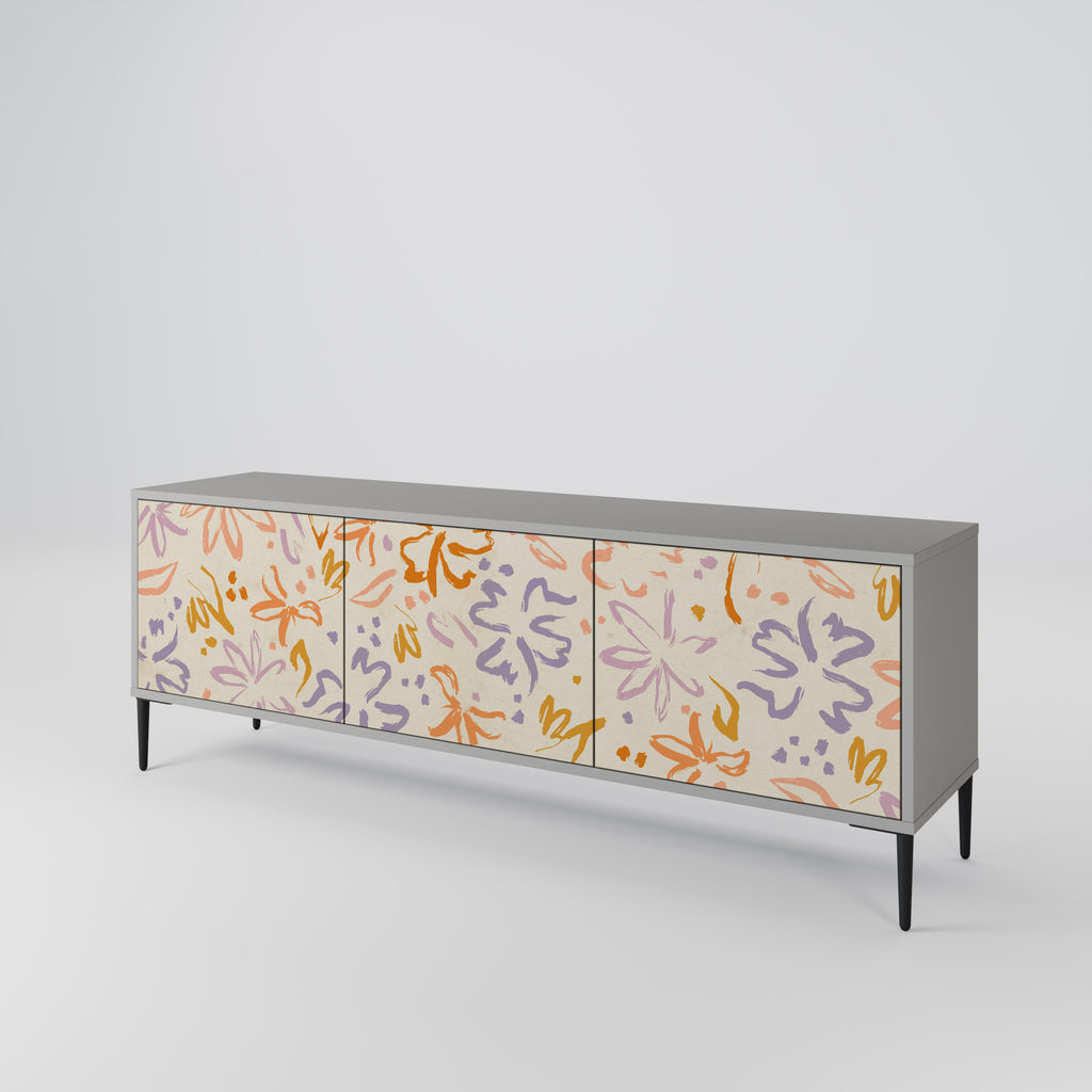 Meuble TV 3 portes SPRING WHIMSY, finition grise