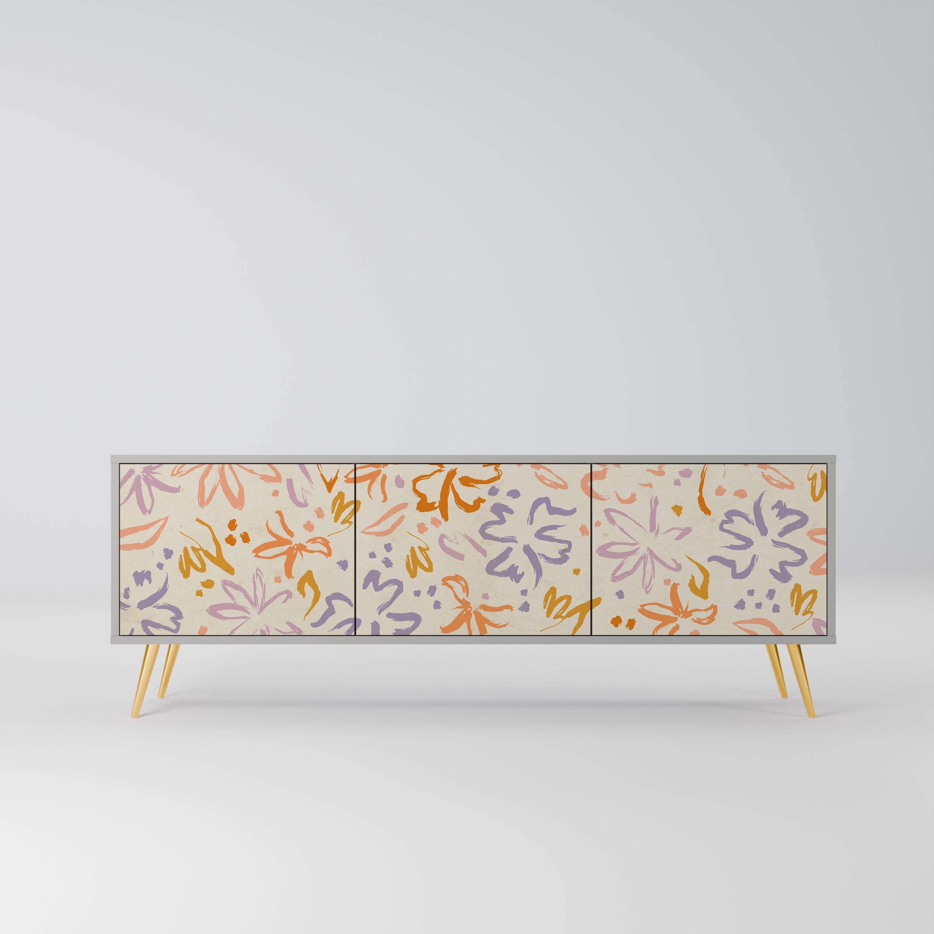 Meuble TV 3 portes SPRING WHIMSY, finition grise