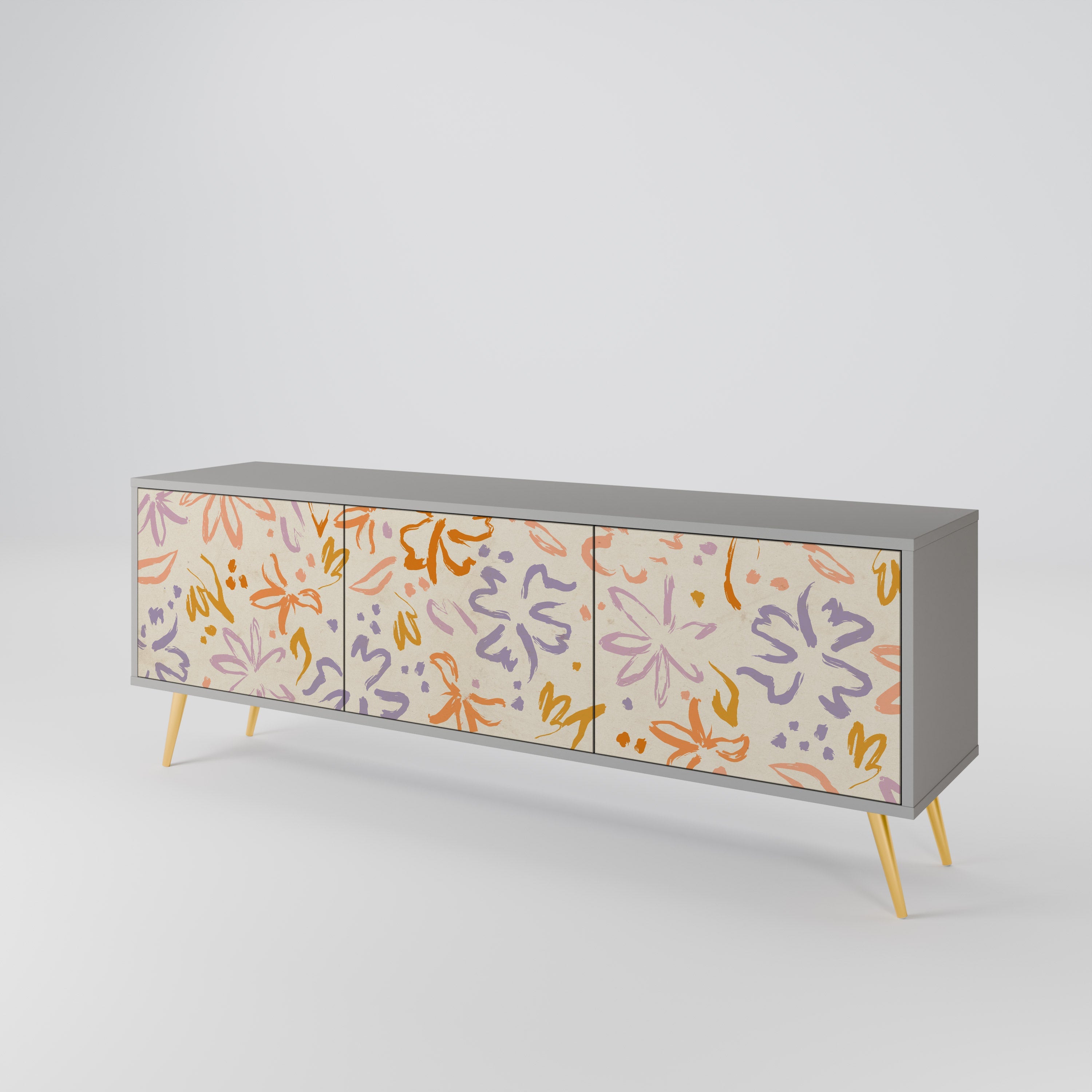 Meuble TV 3 portes SPRING WHIMSY, finition grise