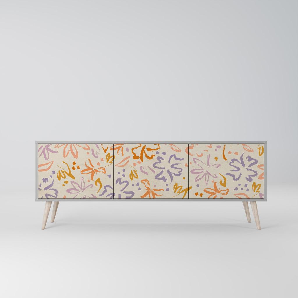 Meuble TV 3 portes SPRING WHIMSY, finition grise