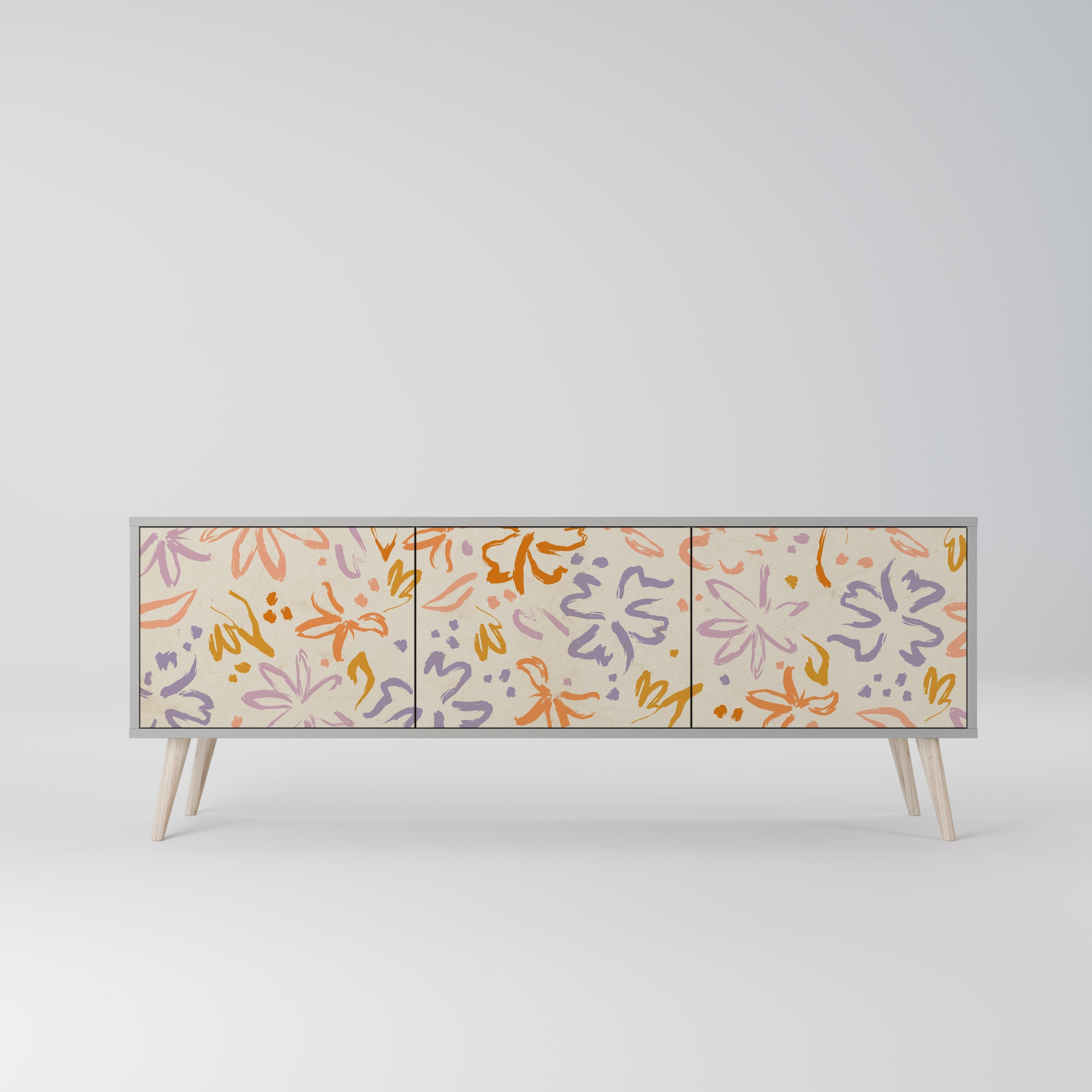 Meuble TV 3 portes SPRING WHIMSY, finition grise