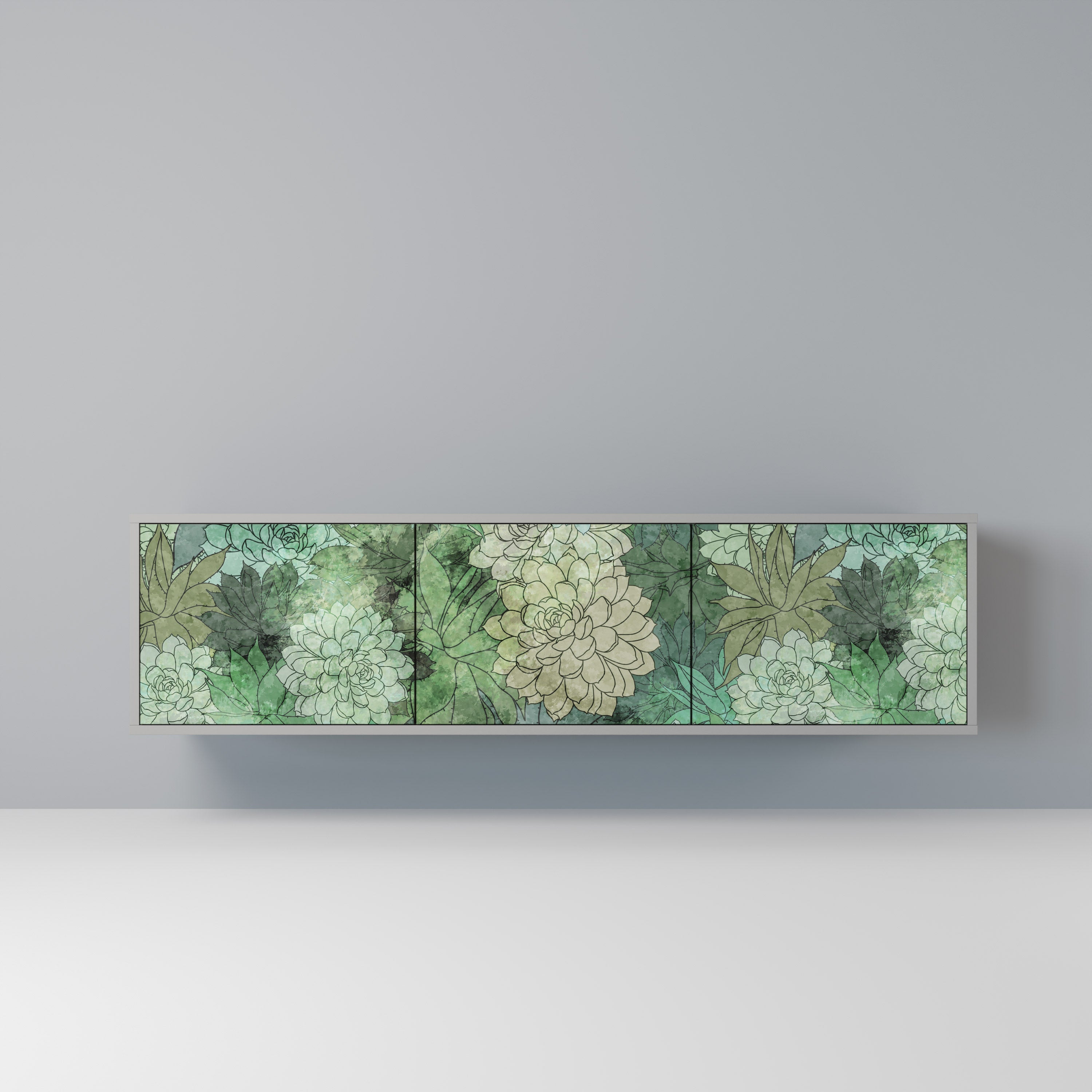 Meuble TV 3 portes SUCCULENT CLUSTER, finition grise