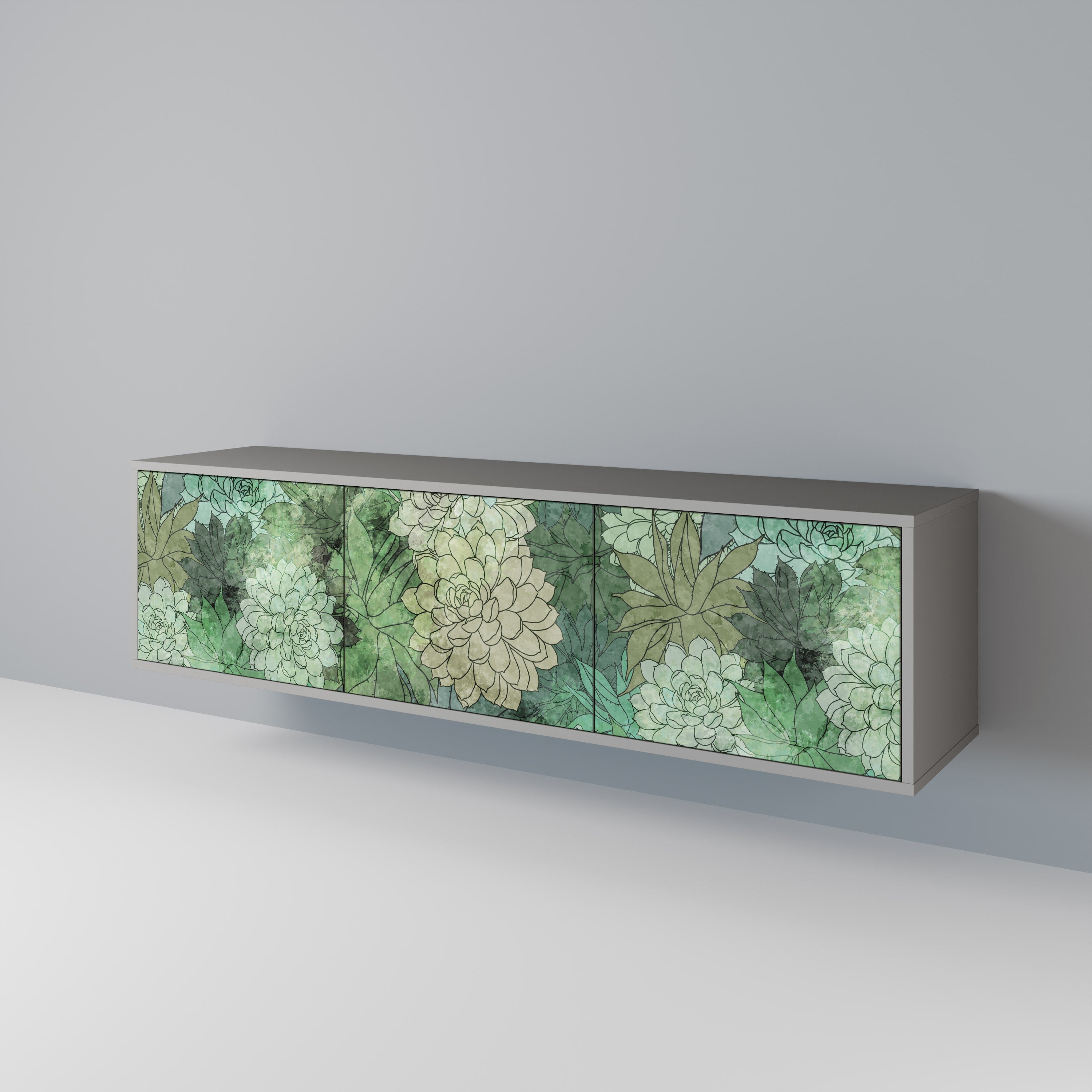 Meuble TV 3 portes SUCCULENT CLUSTER, finition grise