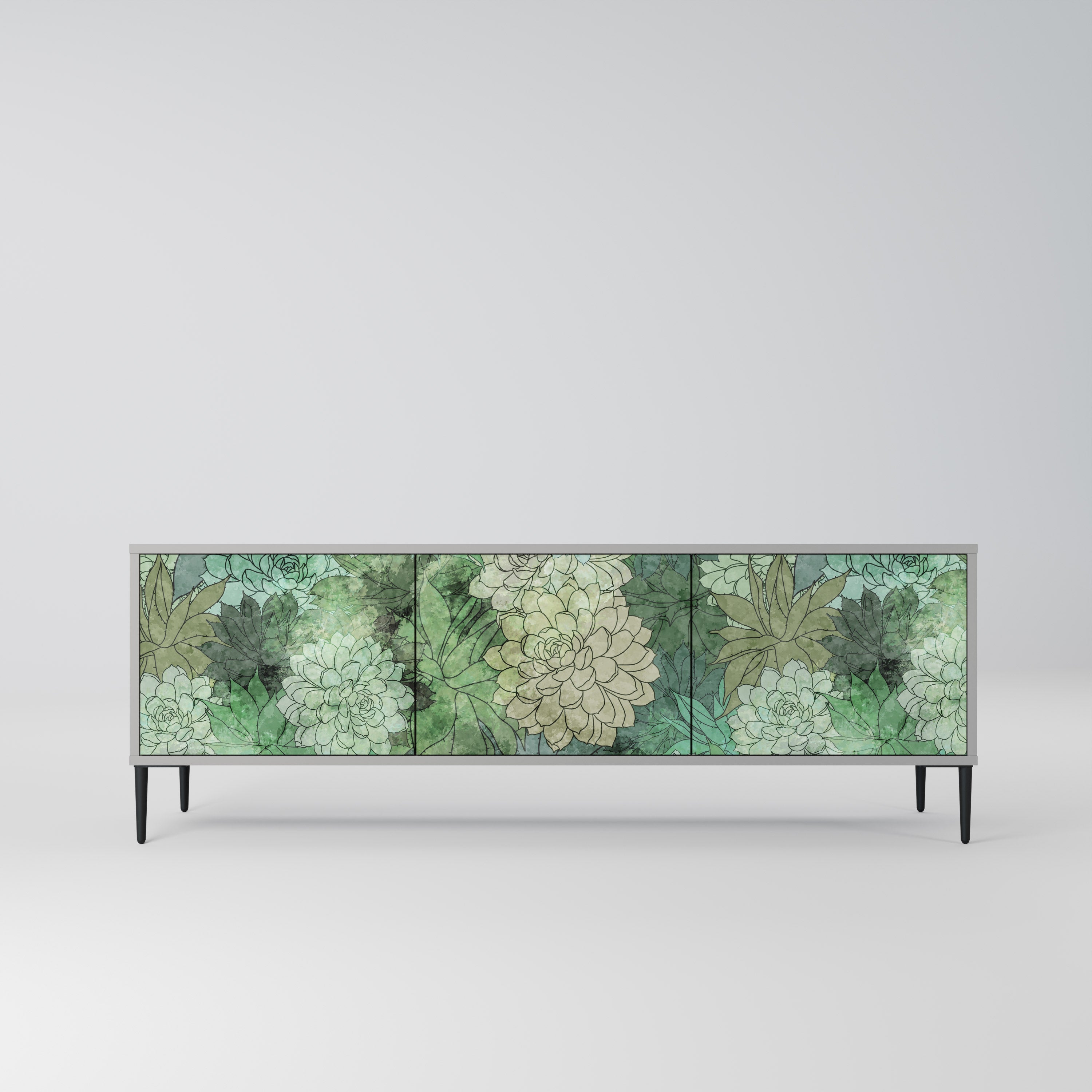 Meuble TV 3 portes SUCCULENT CLUSTER, finition grise