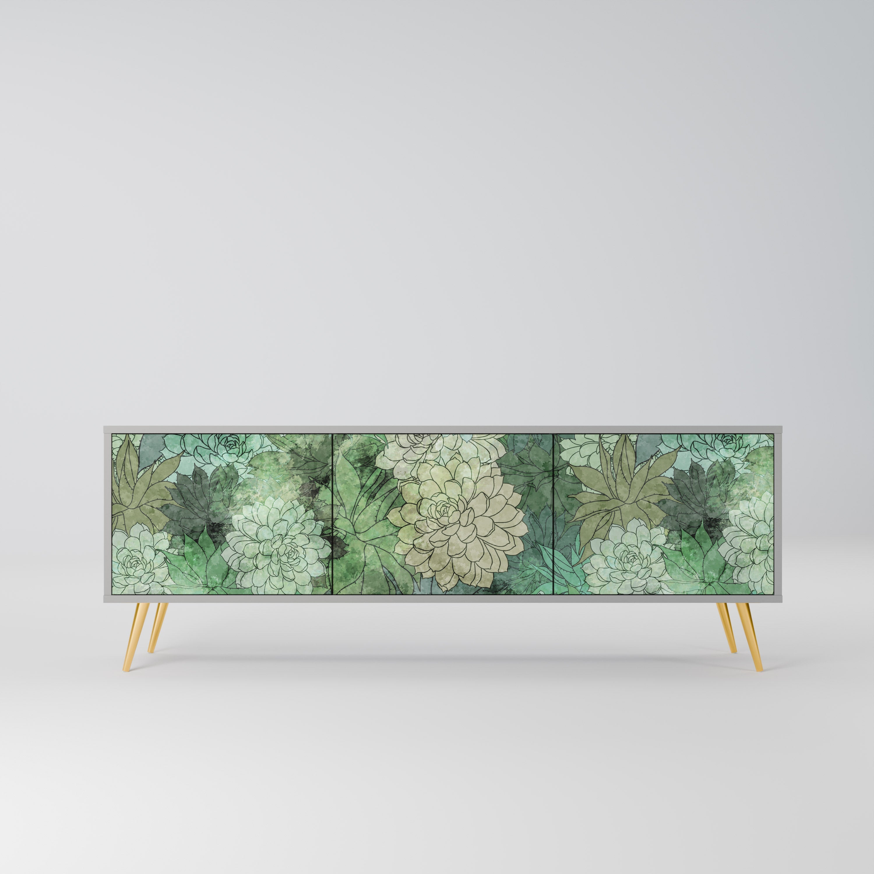 Meuble TV 3 portes SUCCULENT CLUSTER, finition grise