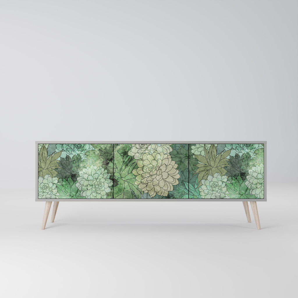 Meuble TV 3 portes SUCCULENT CLUSTER, finition grise