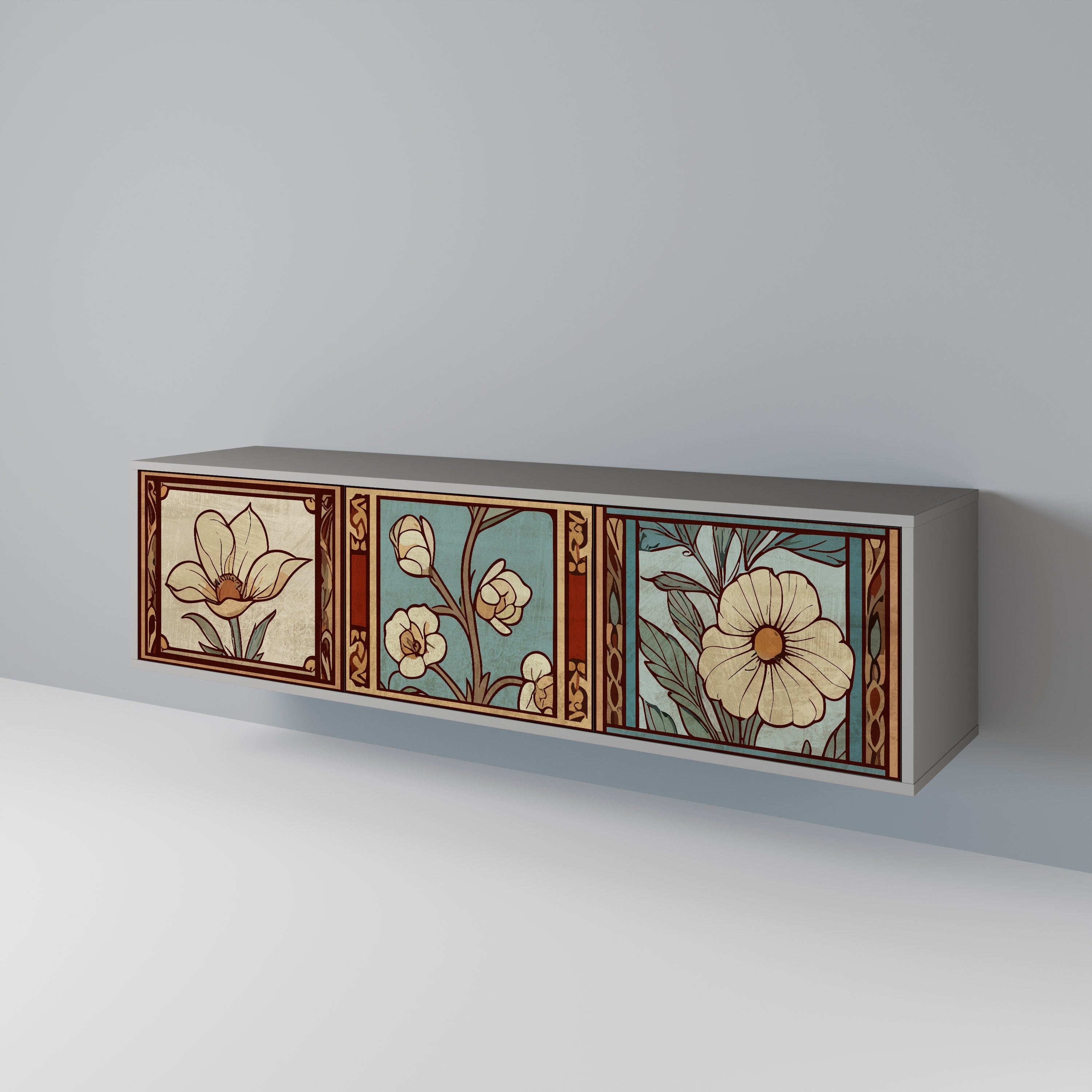 Meuble TV 3 portes TIMELESS FLORA, finition grise