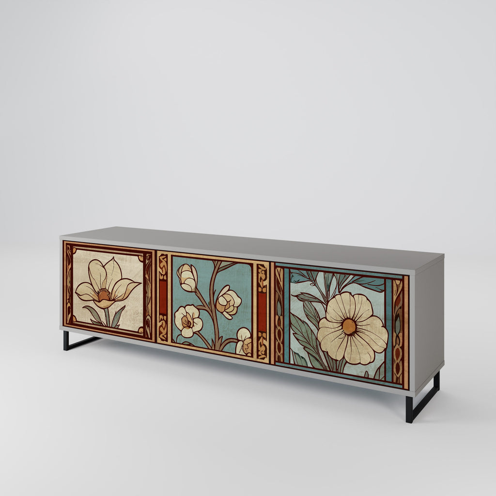 Meuble TV 3 portes TIMELESS FLORA, finition grise