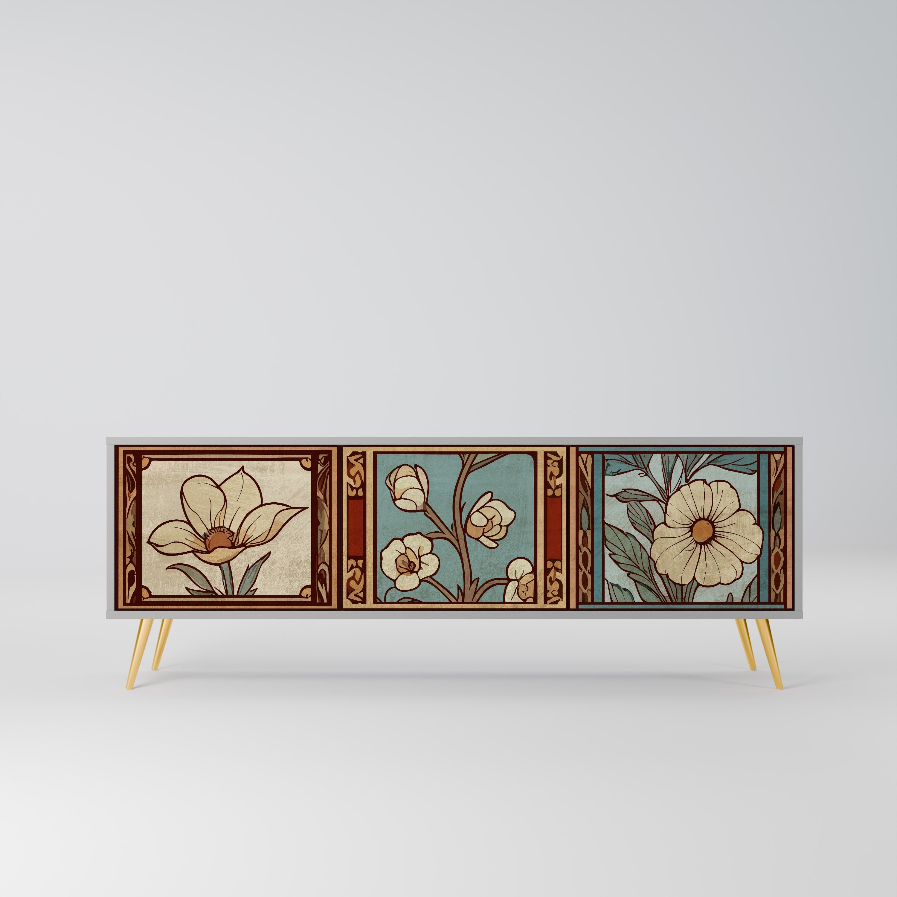 Meuble TV 3 portes TIMELESS FLORA, finition grise