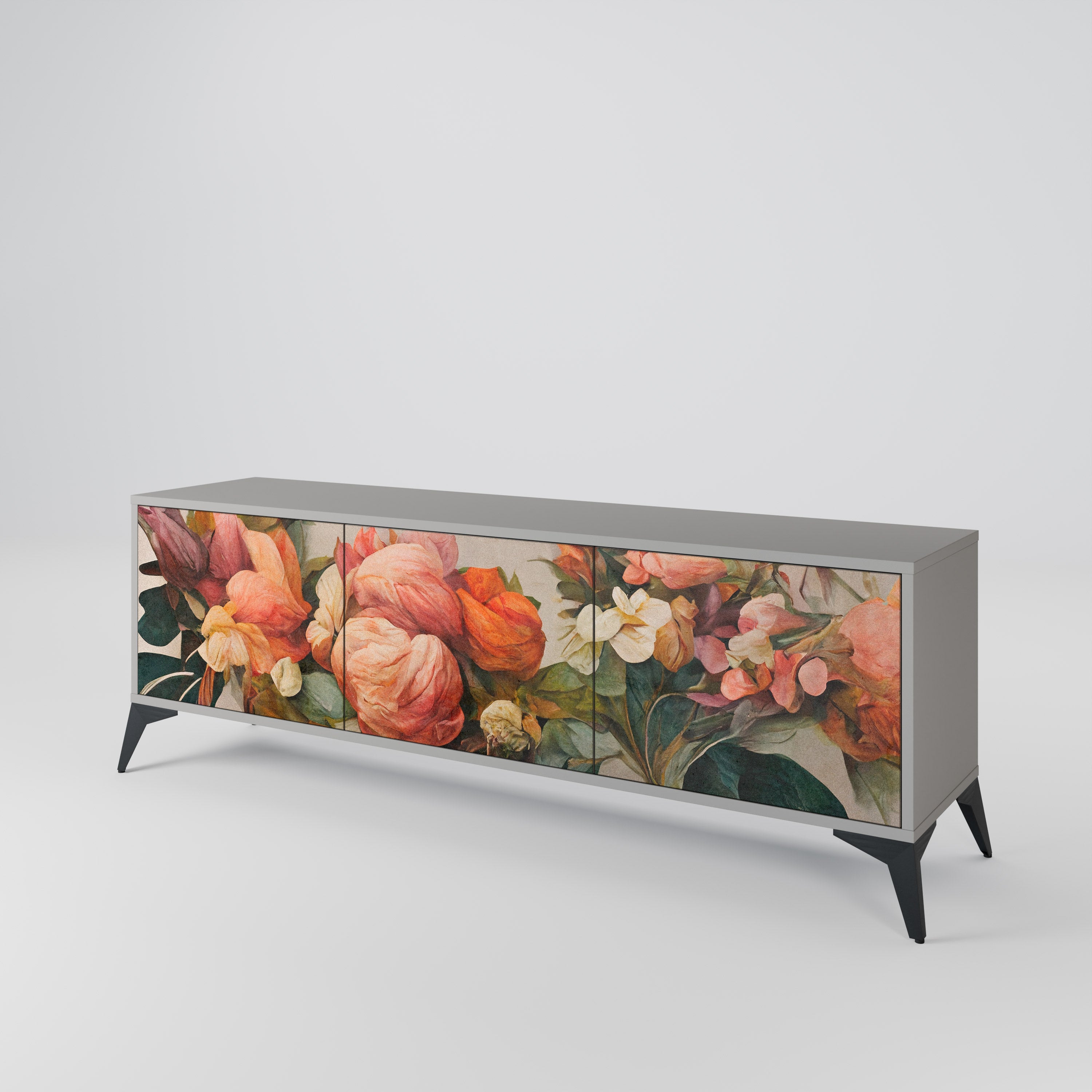 Meuble TV 3 portes STYLISH BEAUTY en finition grise