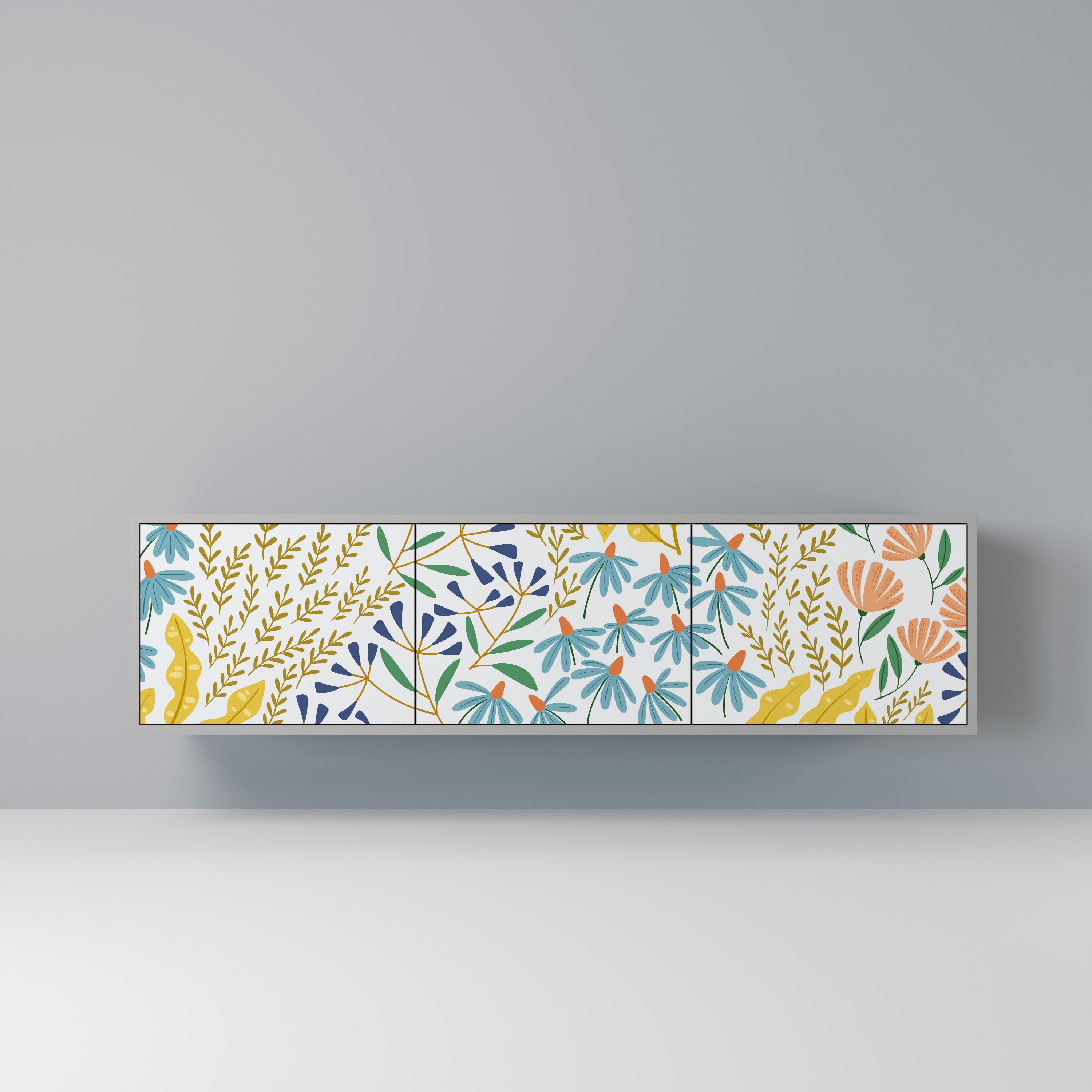 Meuble TV 3 portes HELLO SPRING finition grise