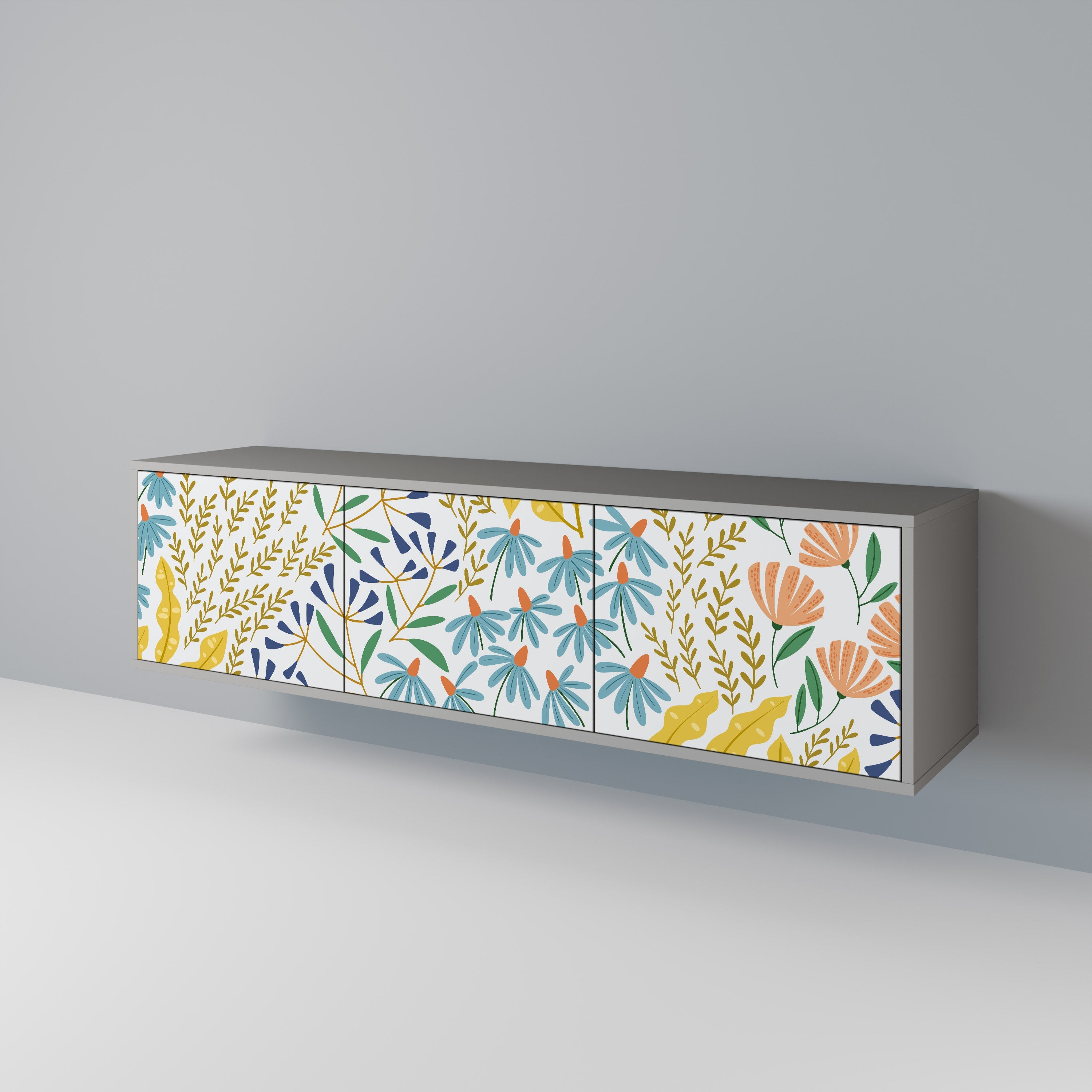 Meuble TV 3 portes HELLO SPRING finition grise