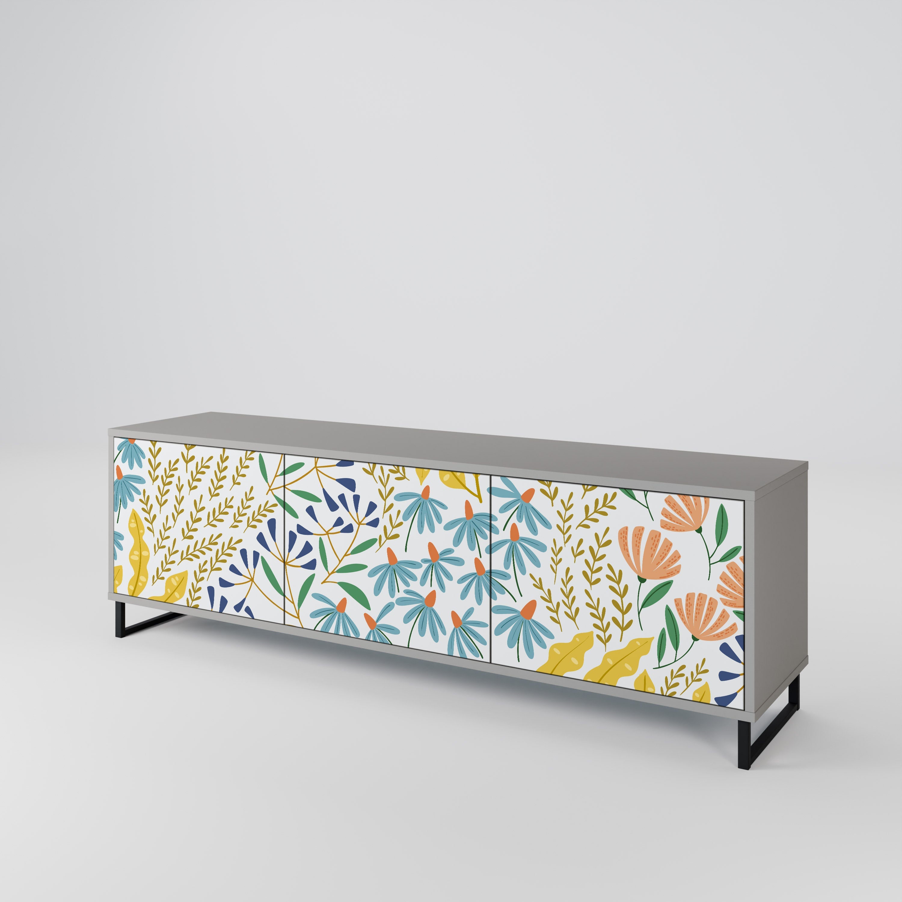 Meuble TV 3 portes HELLO SPRING finition grise